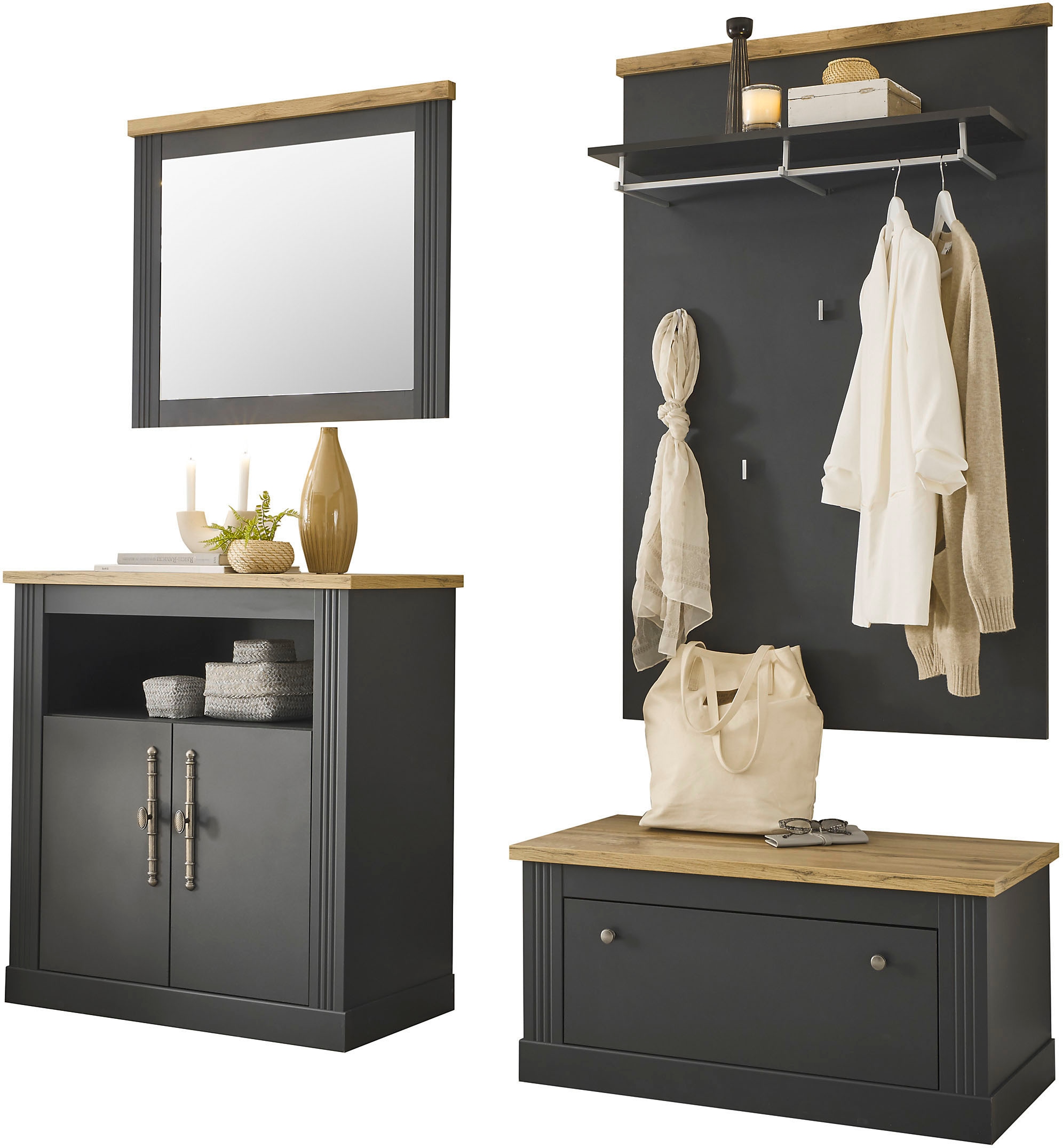 OTTO home Garderoben-Set "Westminster, Garderobe im Landhausstil, Komplettset mit viel Stauraum" 4 Stk. tlg.