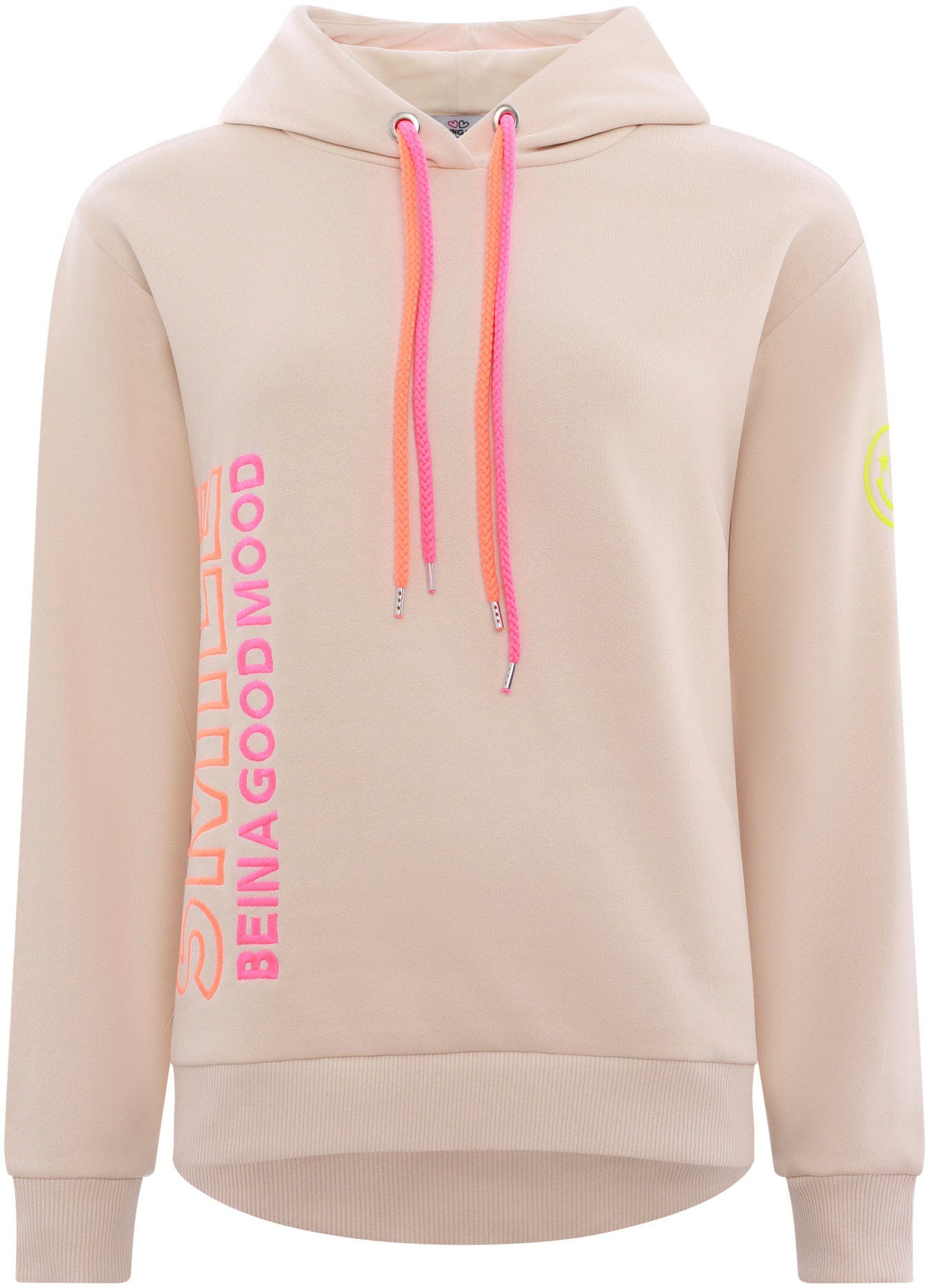 Zwillingsherz Sweatshirt, doppelten Kordeln und neonfarbenen aufgestickten Details