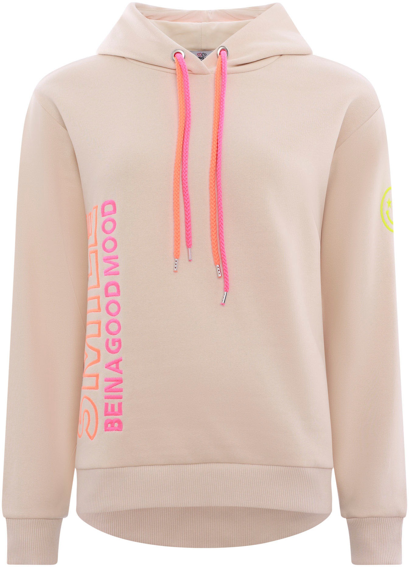 Thumbnail - Zwillingsherz Sweatshirt gestickter Schriftzug, Kapuze, Langarm, Kängurutasche, Neon-Details