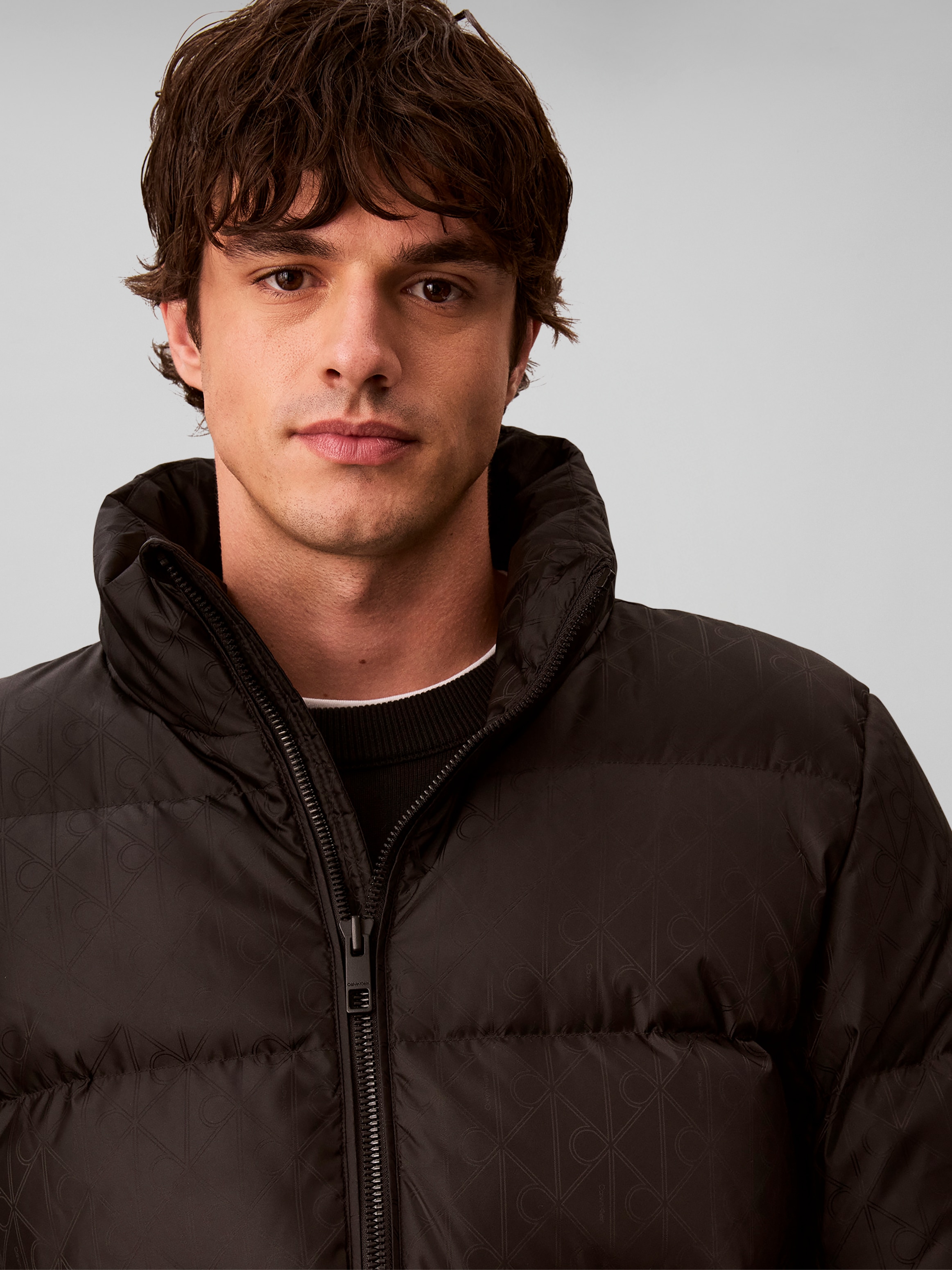 Calvin Klein Jeans Steppjacke »LS NYLON AOP DOWN PUFFER JKT« ohne Kapuze Regular fit mit Stehkragen