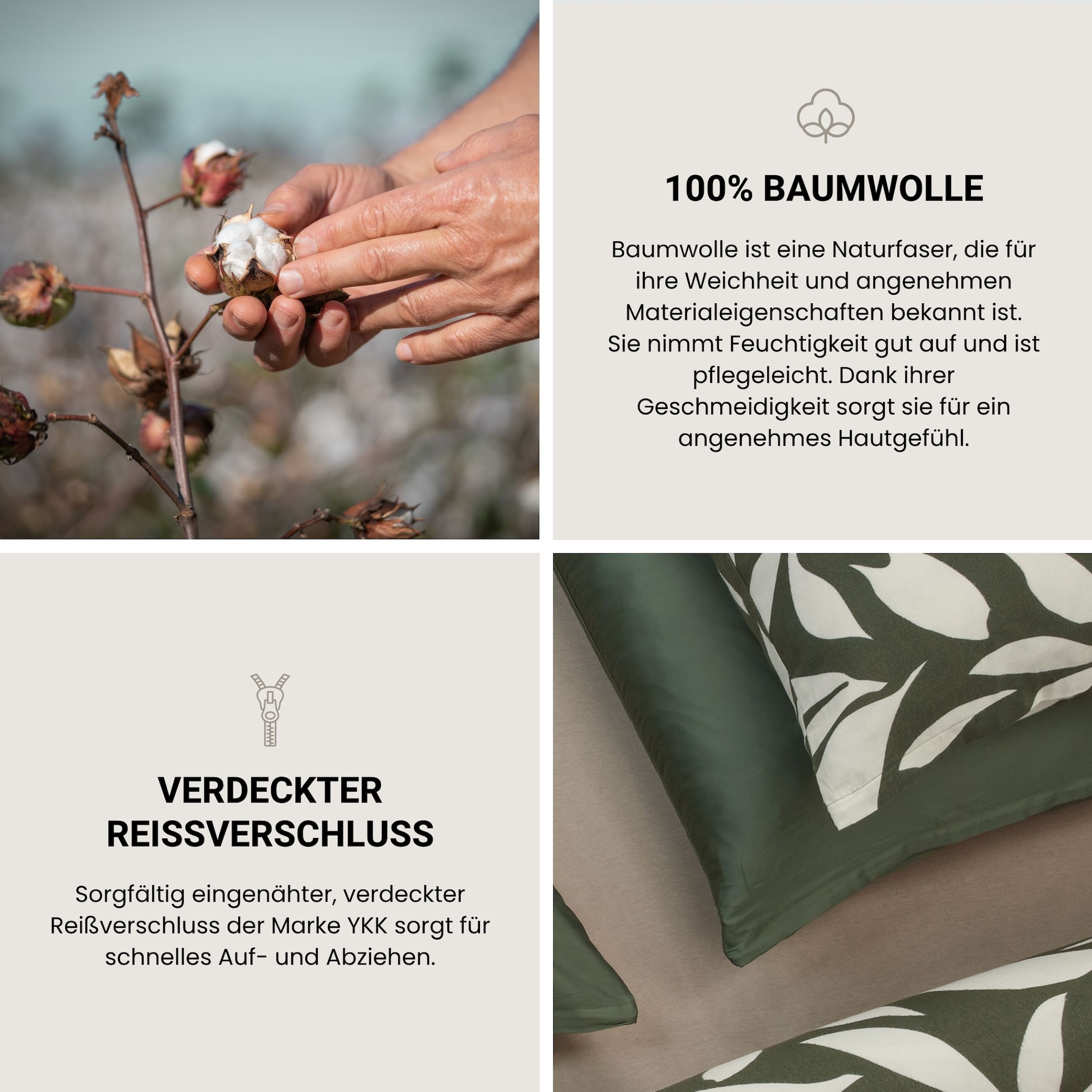 Schiesser Bettwäsche »Leaf aus weichem Baumwoll-Feinbiber mit floralem Muster« 2 Stk. OEKO-TEX® MADE IN GREEN