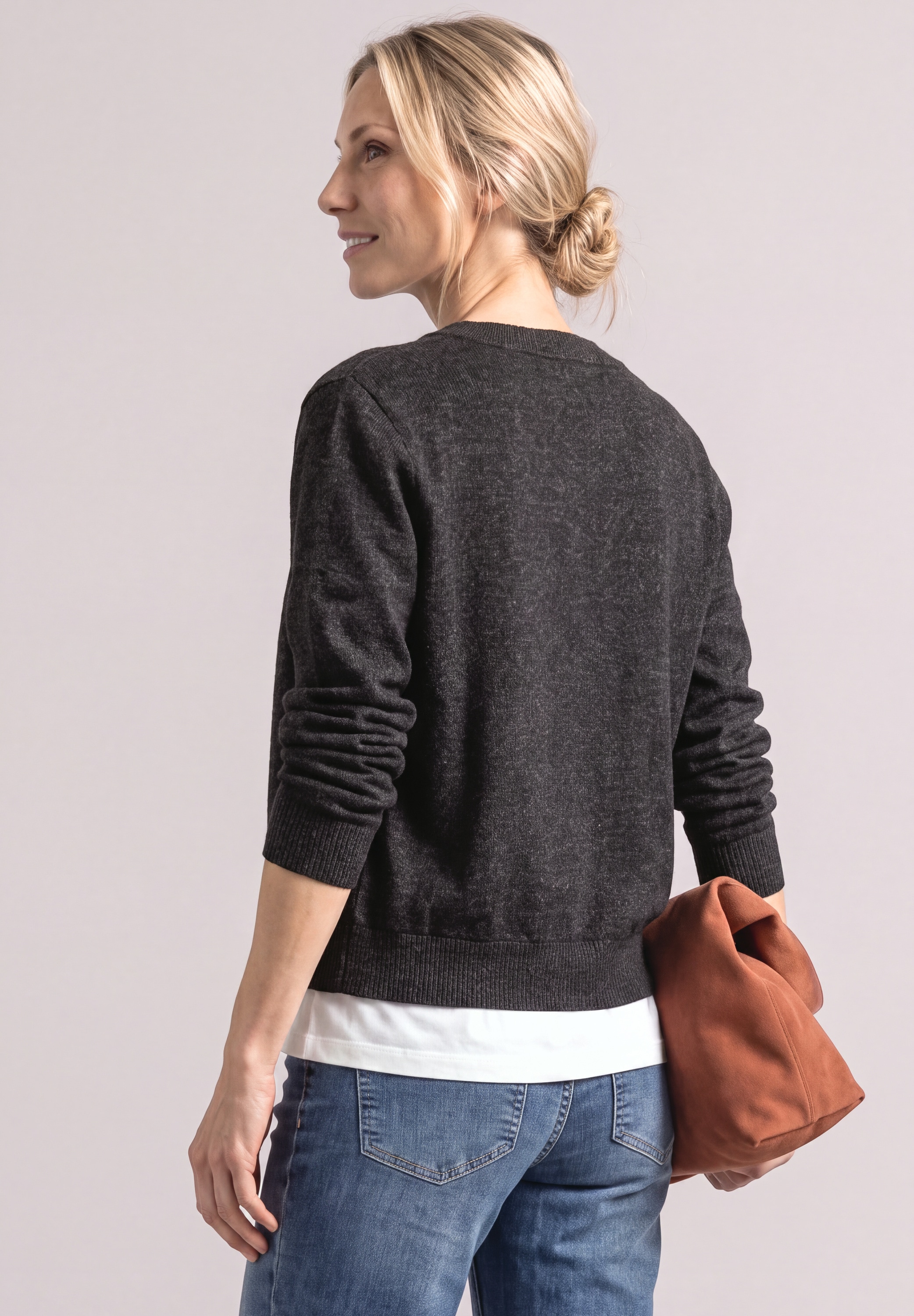 STREET ONE Strickjacke Cardigan mit Rundhals / Viskose und Stretch