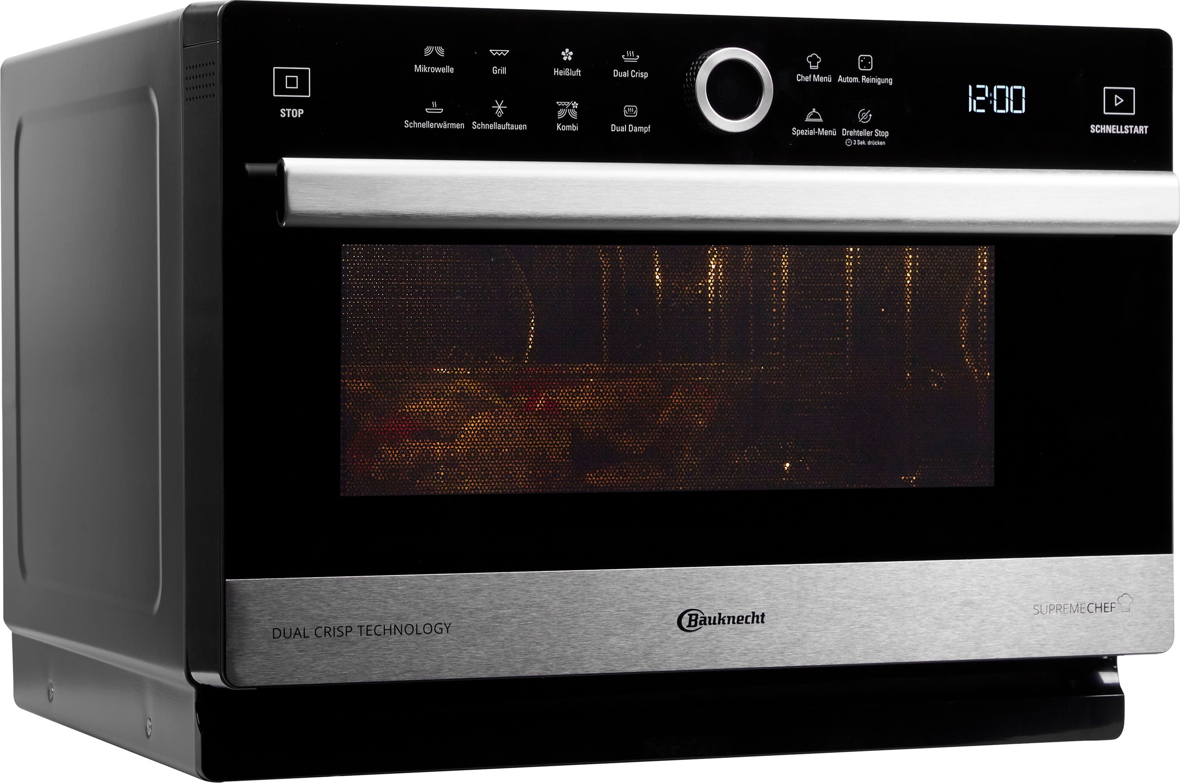 BAUKNECHT Mikrowelle "MW 3391 SX" Dampfgarfunktion  Grill und Heißluft 900 W Dampfgaren, Grill, Heißluft und Crisp für schnelle knusprige Pizza