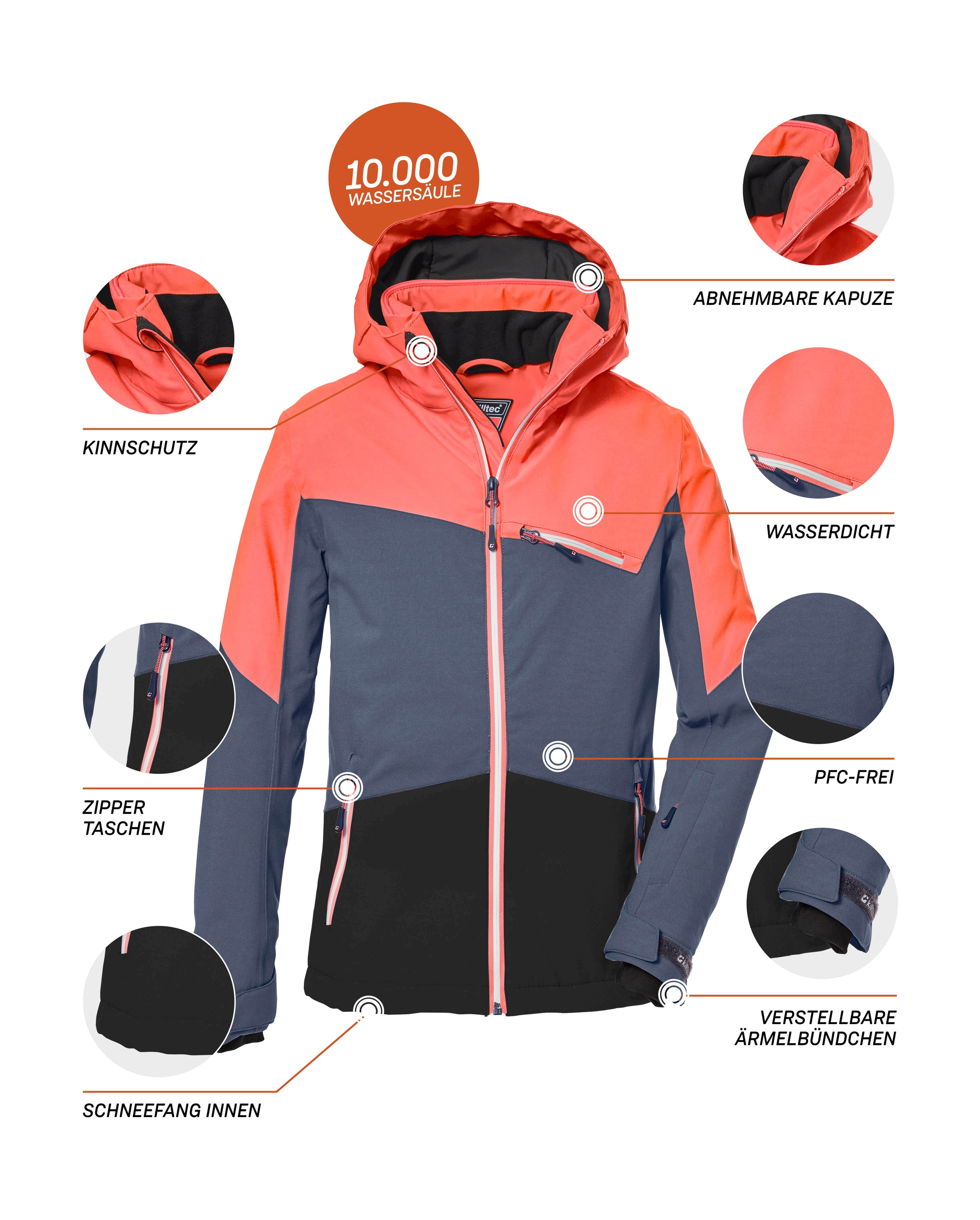 Killtec Skijacke »KSW 182 GRLS SKI JCKT«, Wasser- und winddichte Skijacke mit reflektierenden Elementen