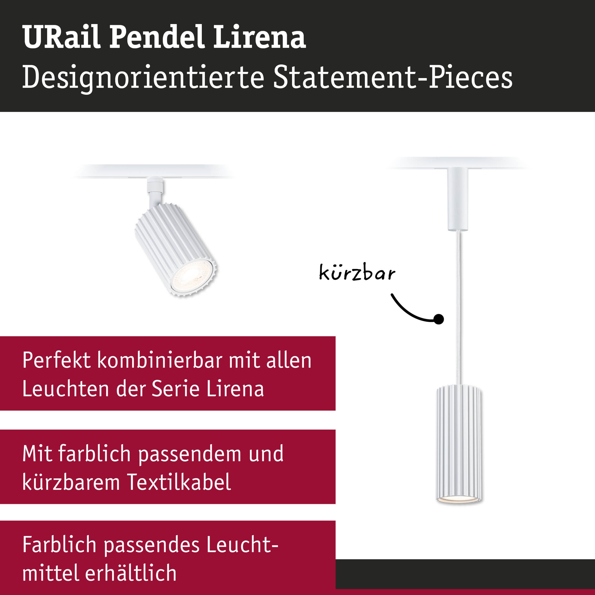 Paulmann Schienensystem-Leuchten »URail Pendant Lirena max 1x10W GU10 230V« GU10 Dimmbar