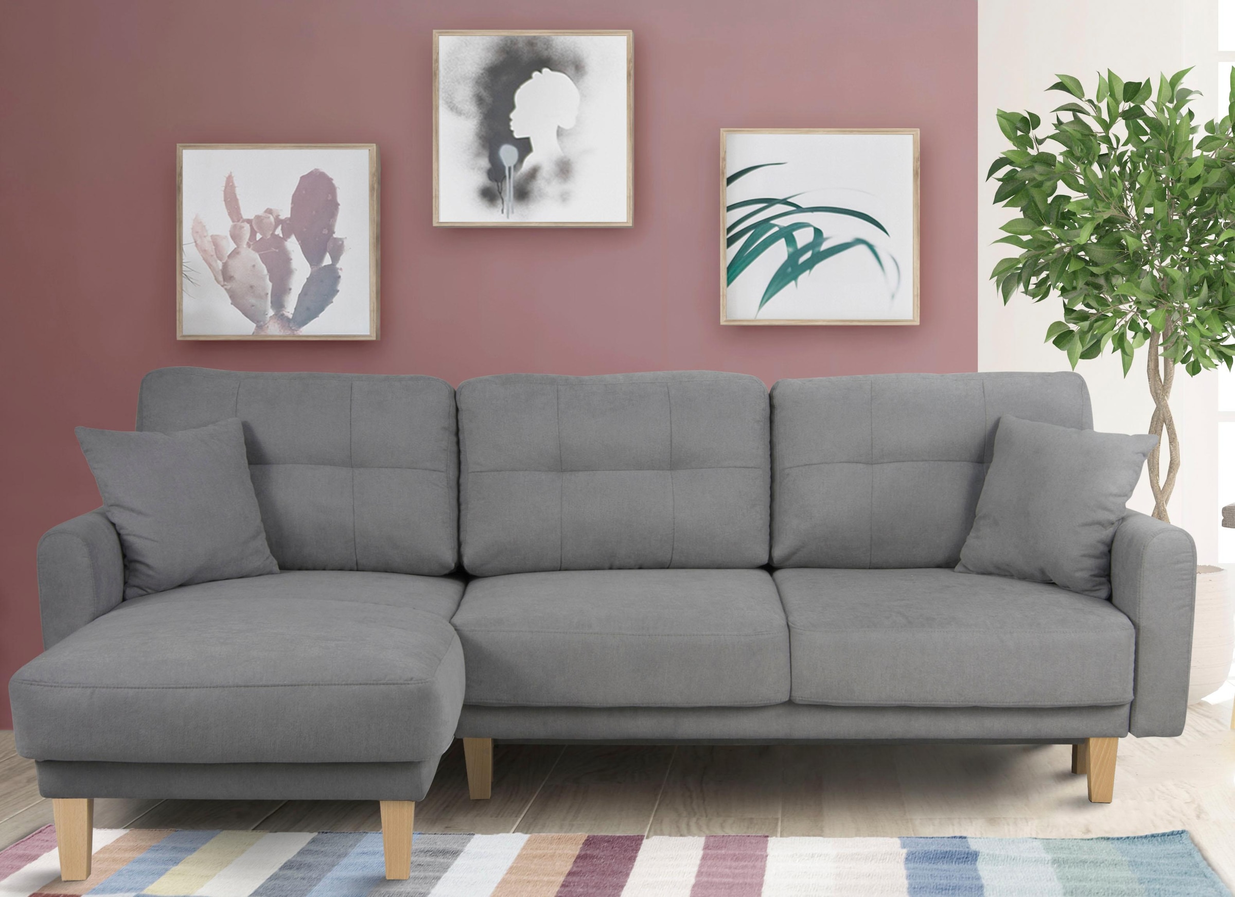 Home affaire Ecksofa "Triplo, Zierkissen, Schlaffunktion, B/T/H: 234/164/89 günstig online kaufen