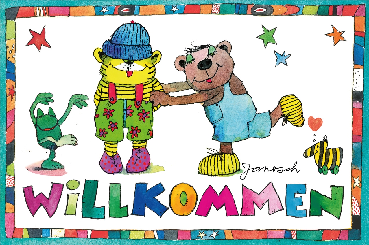 LuckyLinde Wanddekoobjekt "Der kleine Tiger und der kleine Bär - Willkommen" Exklusive JANOSCH Kindermotive, Stahlschild