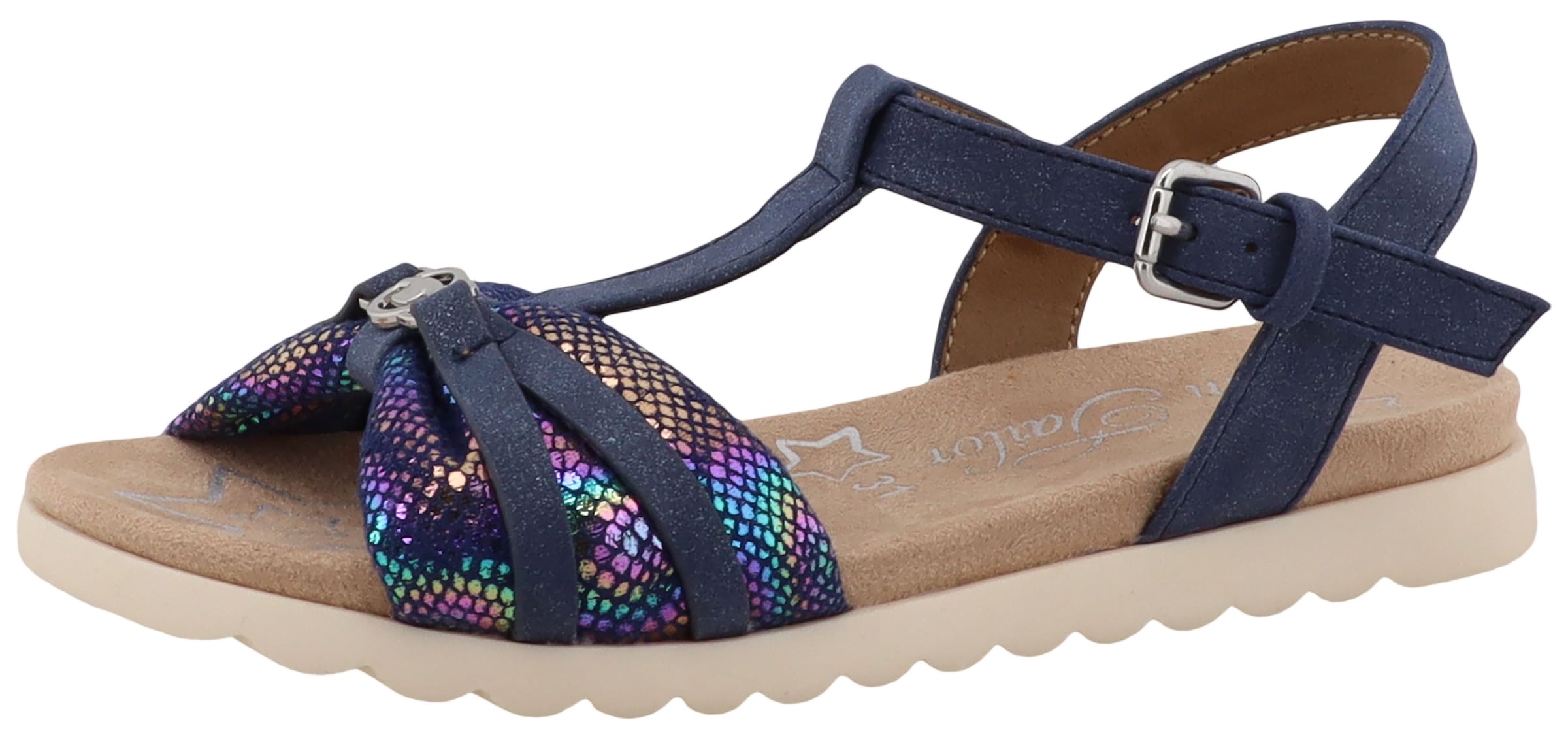 TOM TAILOR Mädchen Riemchensandale "Nani", Gr. 36navy, Lederimitat, Textil, Schuhe, Plateau, Sandalette mit Raffungen und Kontrastbesatz