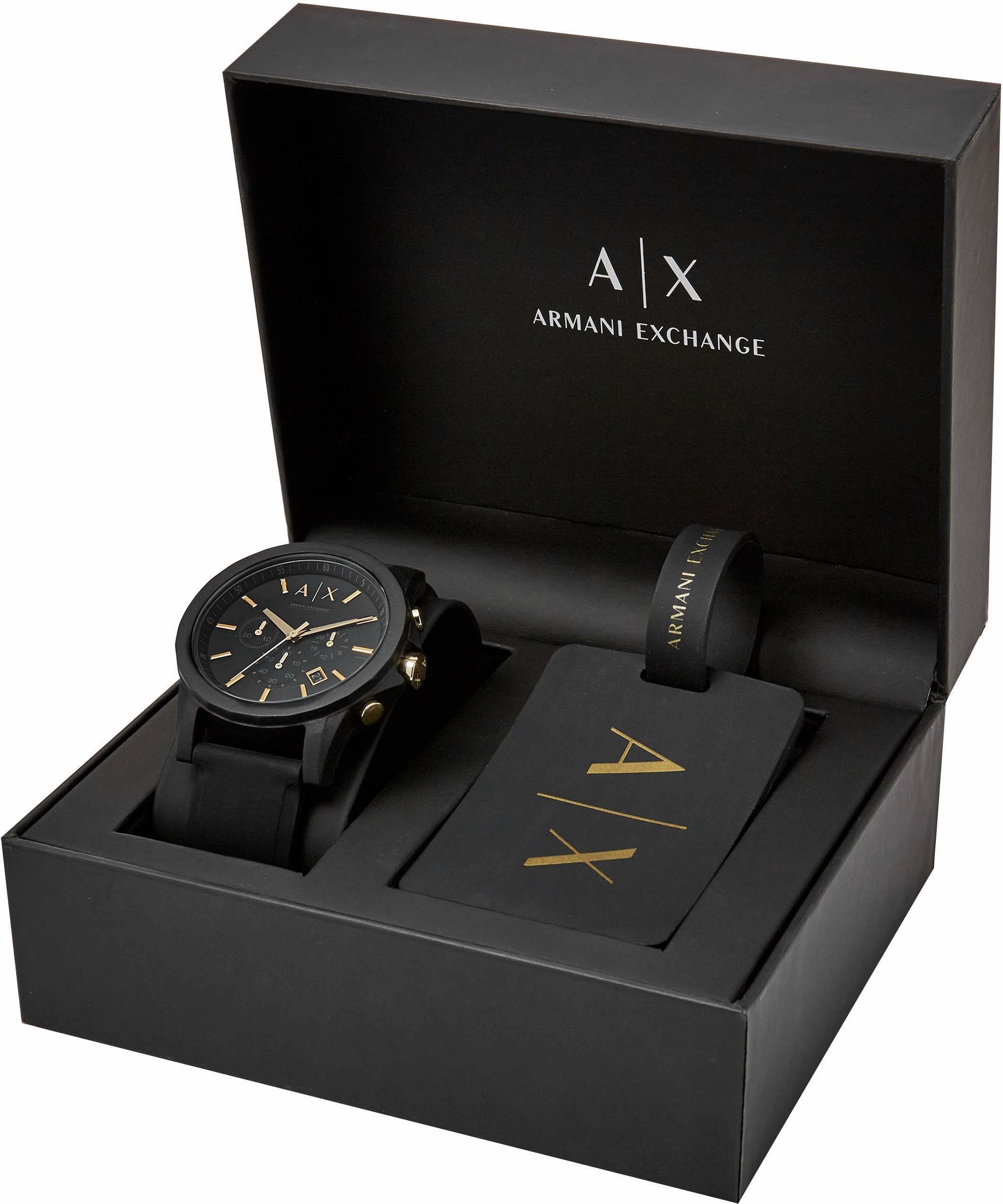 ARMANI EXCHANGE Chronograph, (Set, 2 tlg.), Quarzuhr, Armbanduhr,Herren,Stoppfunktion,Geschenkidee, Silikonarmband