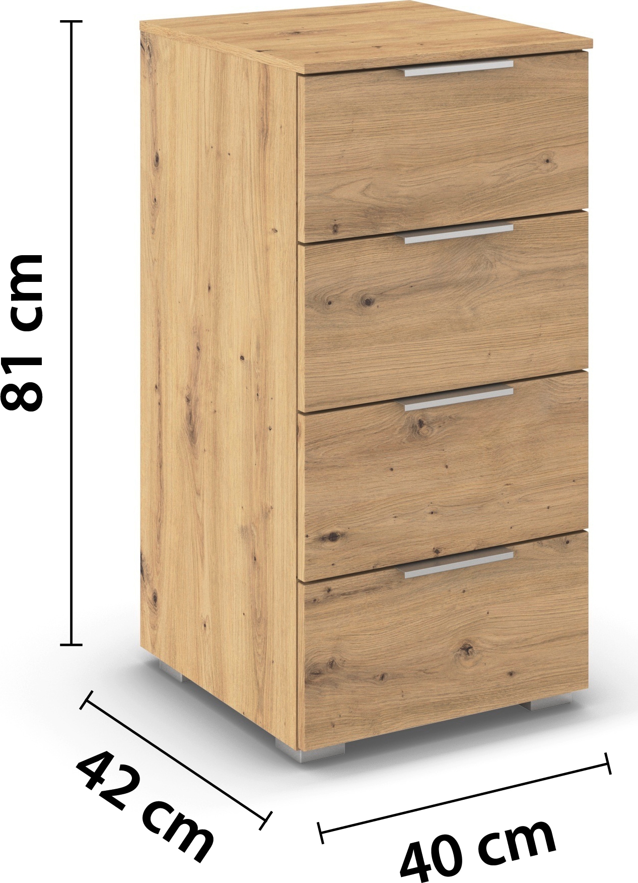 rauch Schubkastenkommode »Highboard Sideboard Schubladenkommode Kommode ASTANA« Breite 40 cm / Höhe 81 cm,  mit 4 geräumigen Schubladen, Kantengriff in Alufarben MADE IN GERMANY
