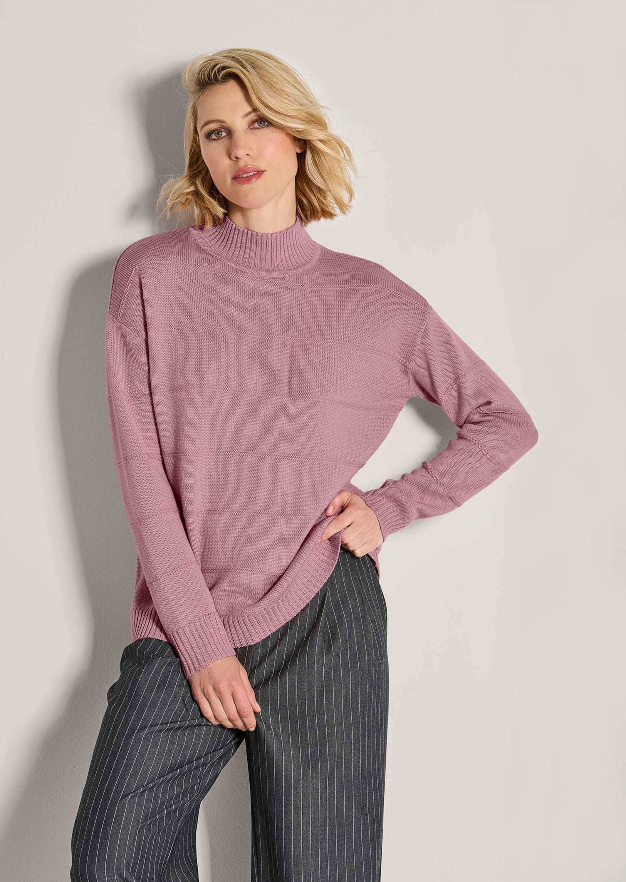 MADELEINE Stehkragenpullover »Strickpullover Eleganter Wollpullover mit Querstruktur« Strukturstrick