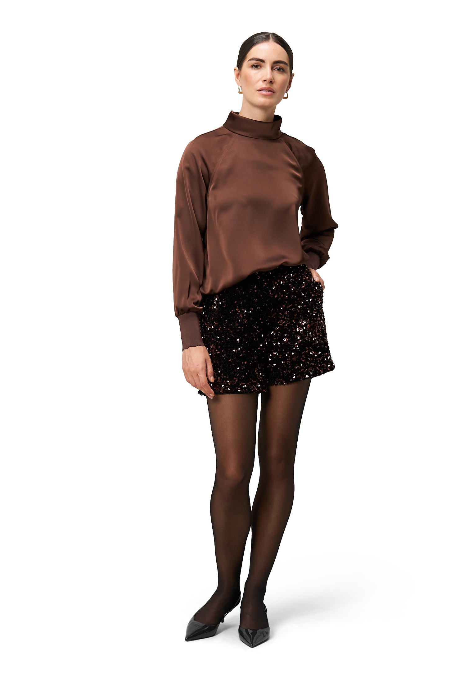 Zero Satinbluse »Damen mit Stehkragen«