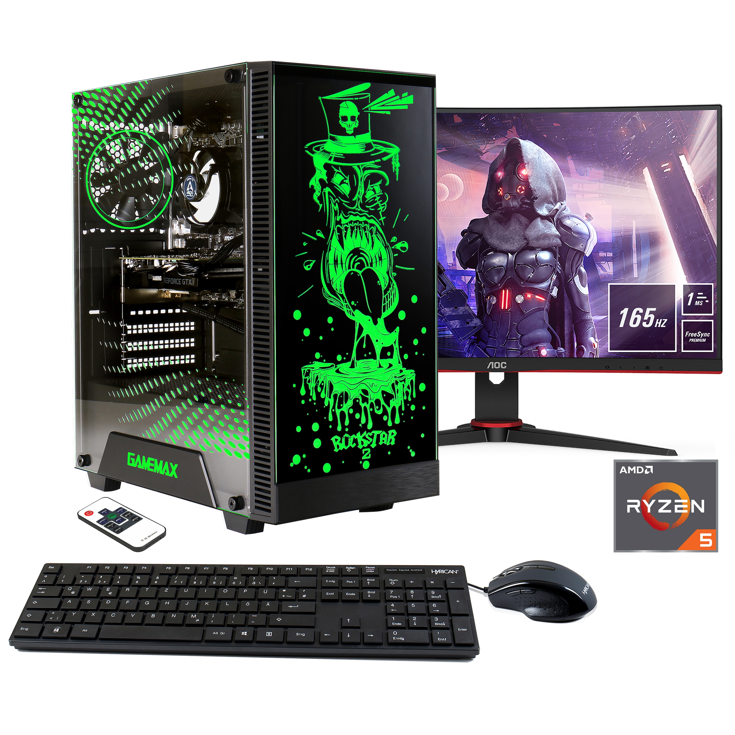 Hyrican Gaming-PC-Komplettsystem »Rockstar SET02189«, Windows 11, inklusive 24" Monitor AOC C24G2AE/BK