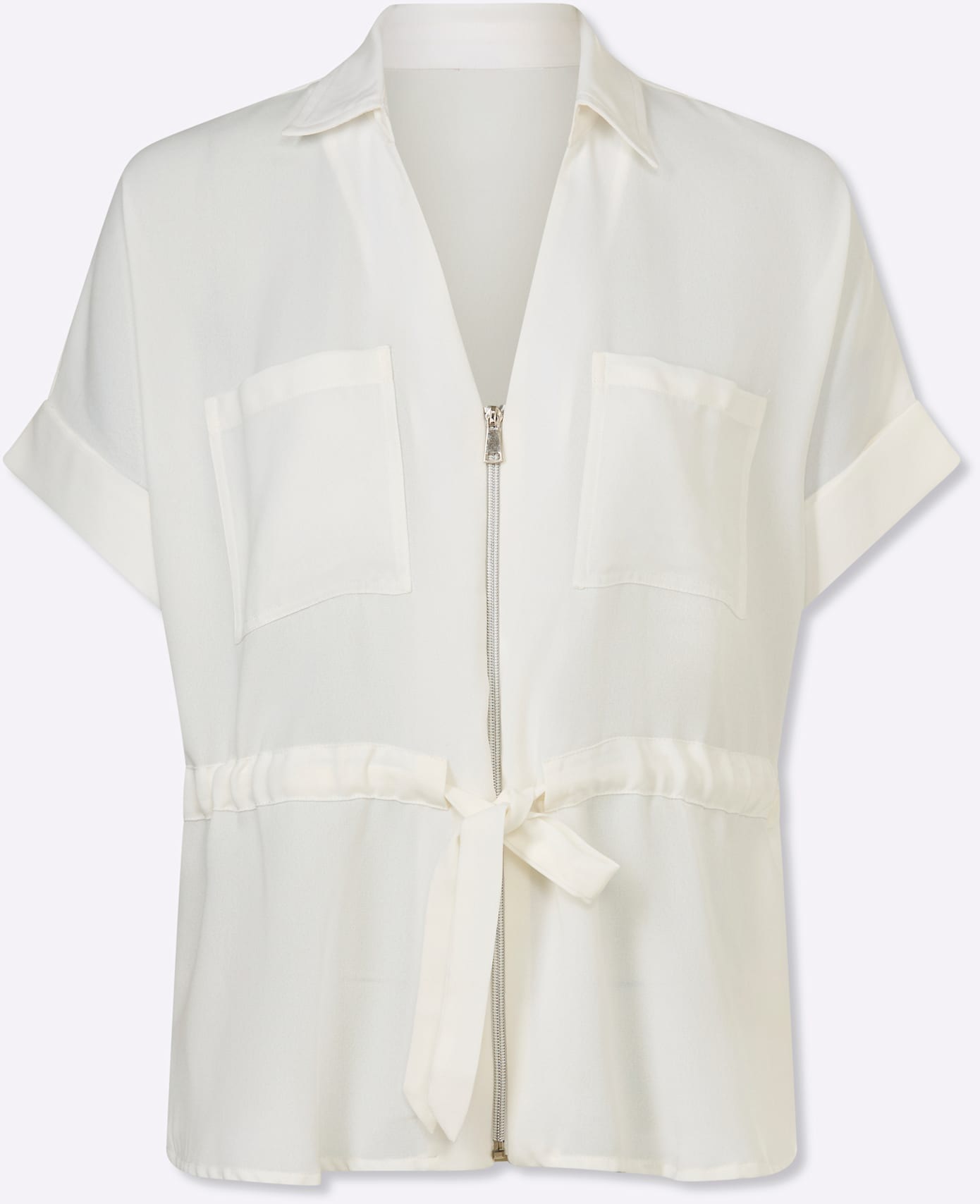 Kurzarmbluse HEINE, Damen, Gr. 40, weiß, 100% Polyester, unifarben, V-Ausschnitt, Blusen 3