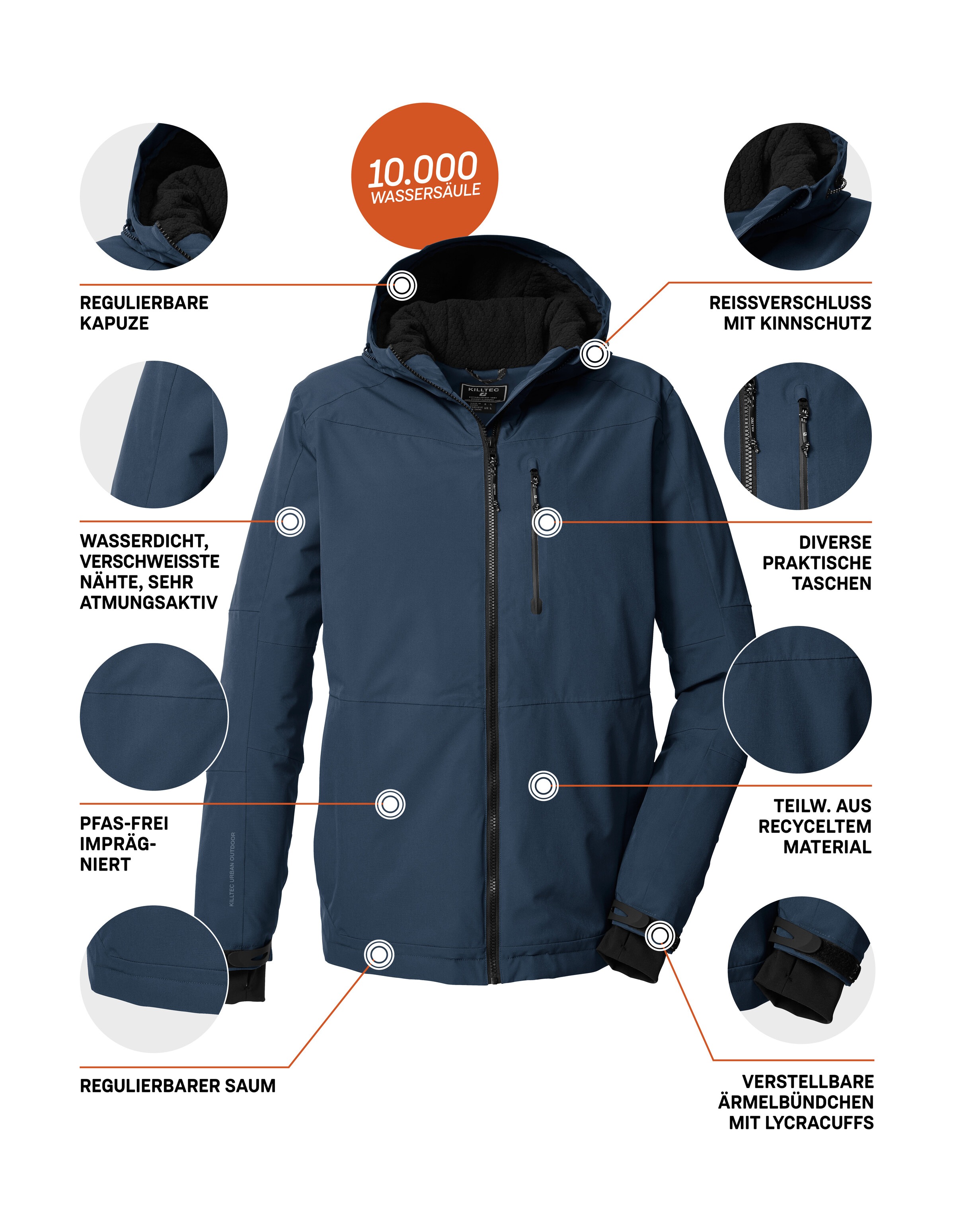 Killtec Funktionsjacke »KOW 81 MN JCKT« Wasser- und winddichte Herrenjacke mit verstellbarer Kapuze