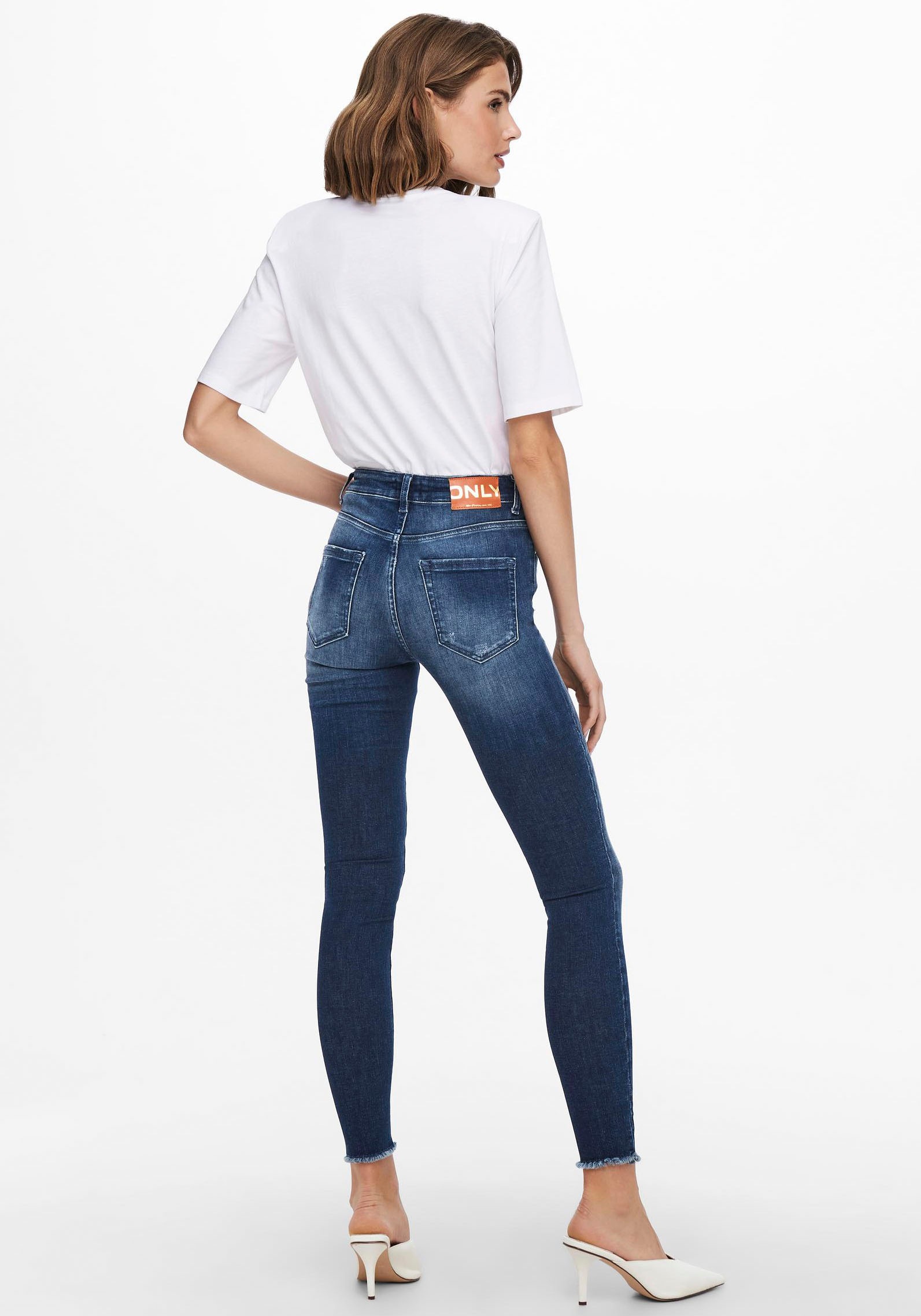 Only Damen Jeans ONLBLUSH LIFE MID SK ANK RAW REA811 - Skinny Fit - Blau - günstig online kaufen