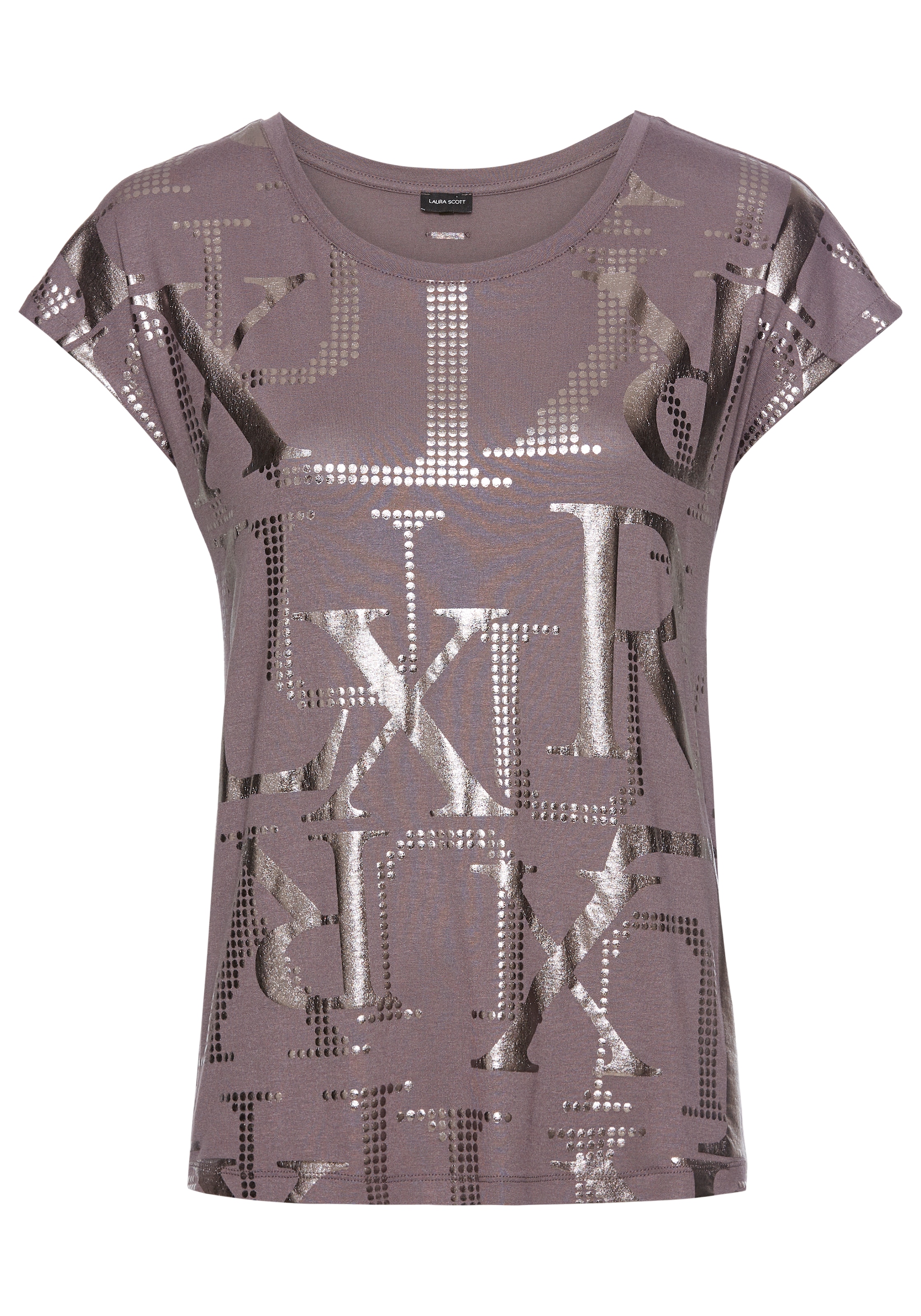 Laura Scott Rundhalsshirt, mit stylischen silberfarbenen Letter-Print - NEUE KOLLEKTION