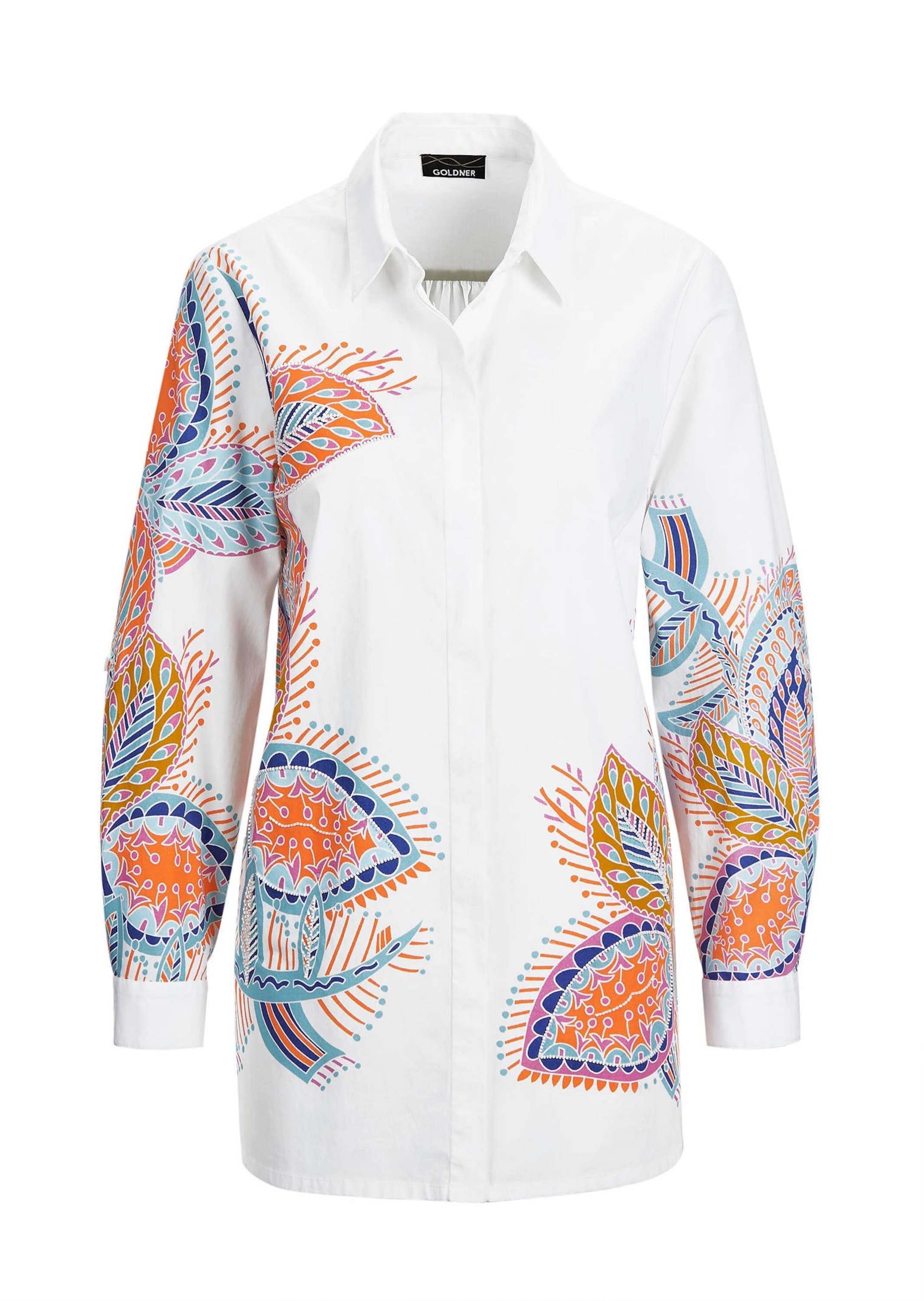 GOLDNER Kurzarmbluse "Elegante Langarmbluse mit Print" Perlenstickerei günstig online kaufen