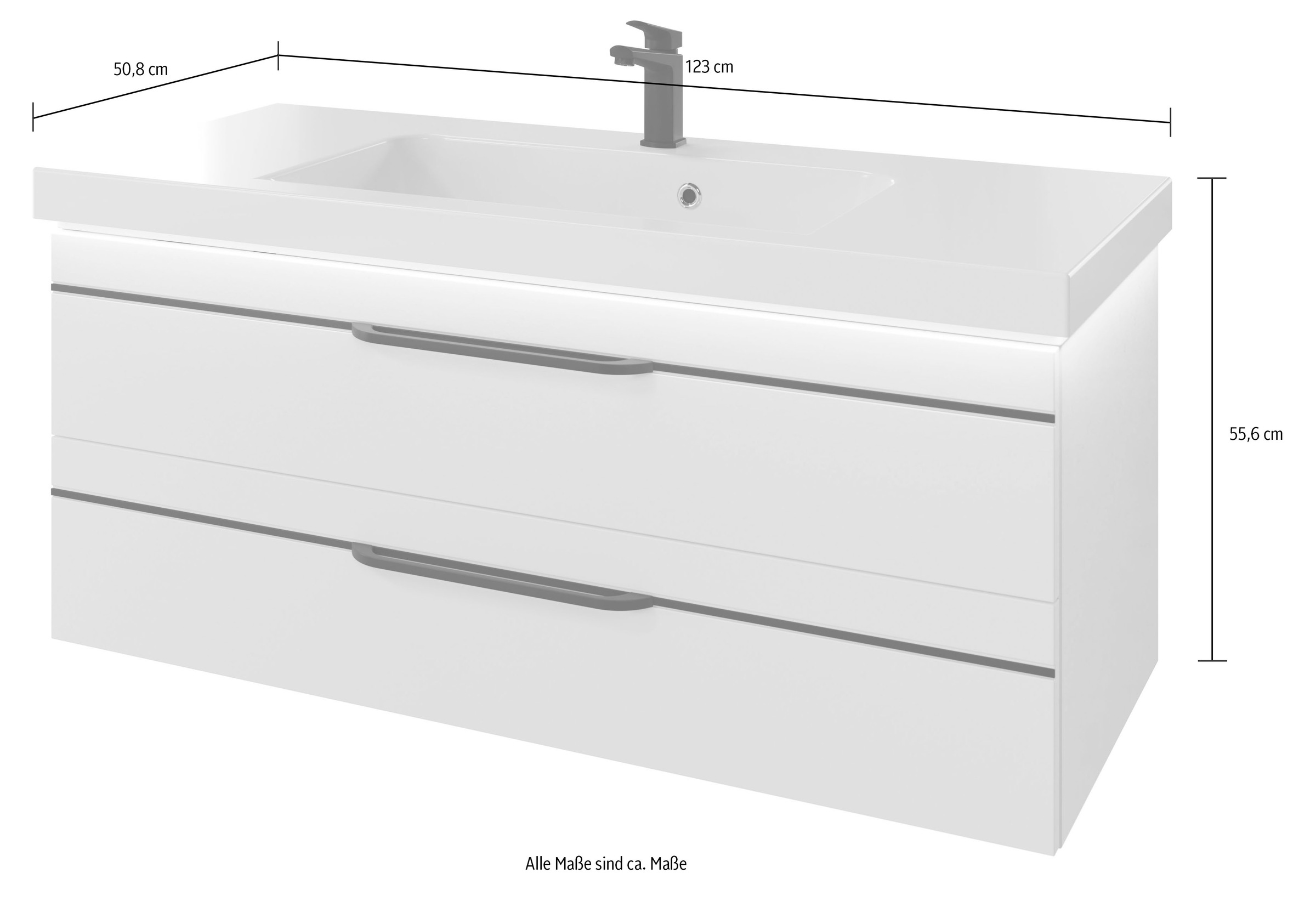 Saphir Waschtisch »Serie Balto Mineralmarmor-Waschtisch mit Unterschrank, 123 cm breit«, Waschplatz mit 2 Schubladen, Badschrank in verschiedenen Ausführungen