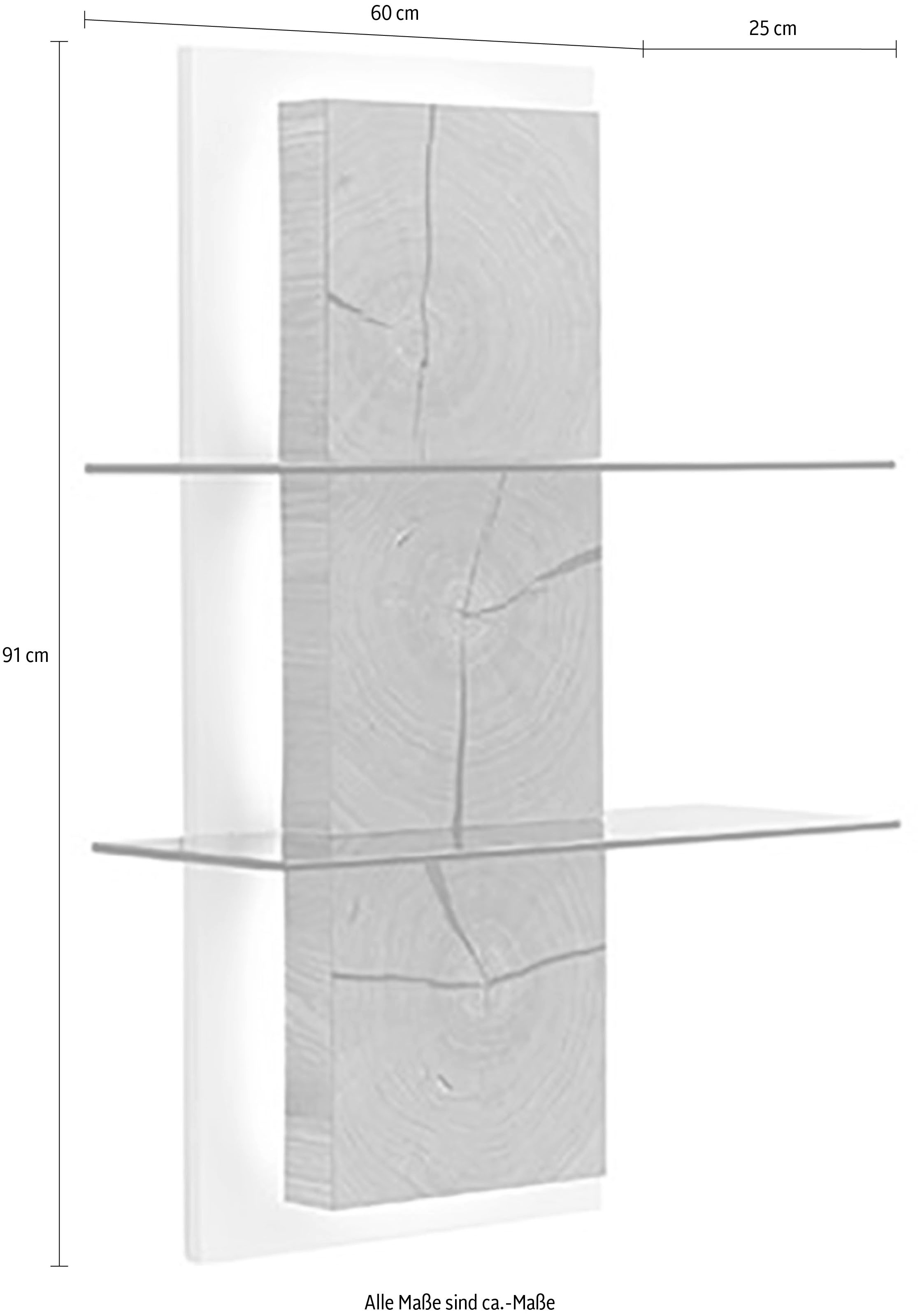MCA furniture Wandregal »Matadi Wandregal« 1 Stk. tlg. Wandregal, Soft White, Holzabsetzung, 2 Glasablagen, Breite 60cm
