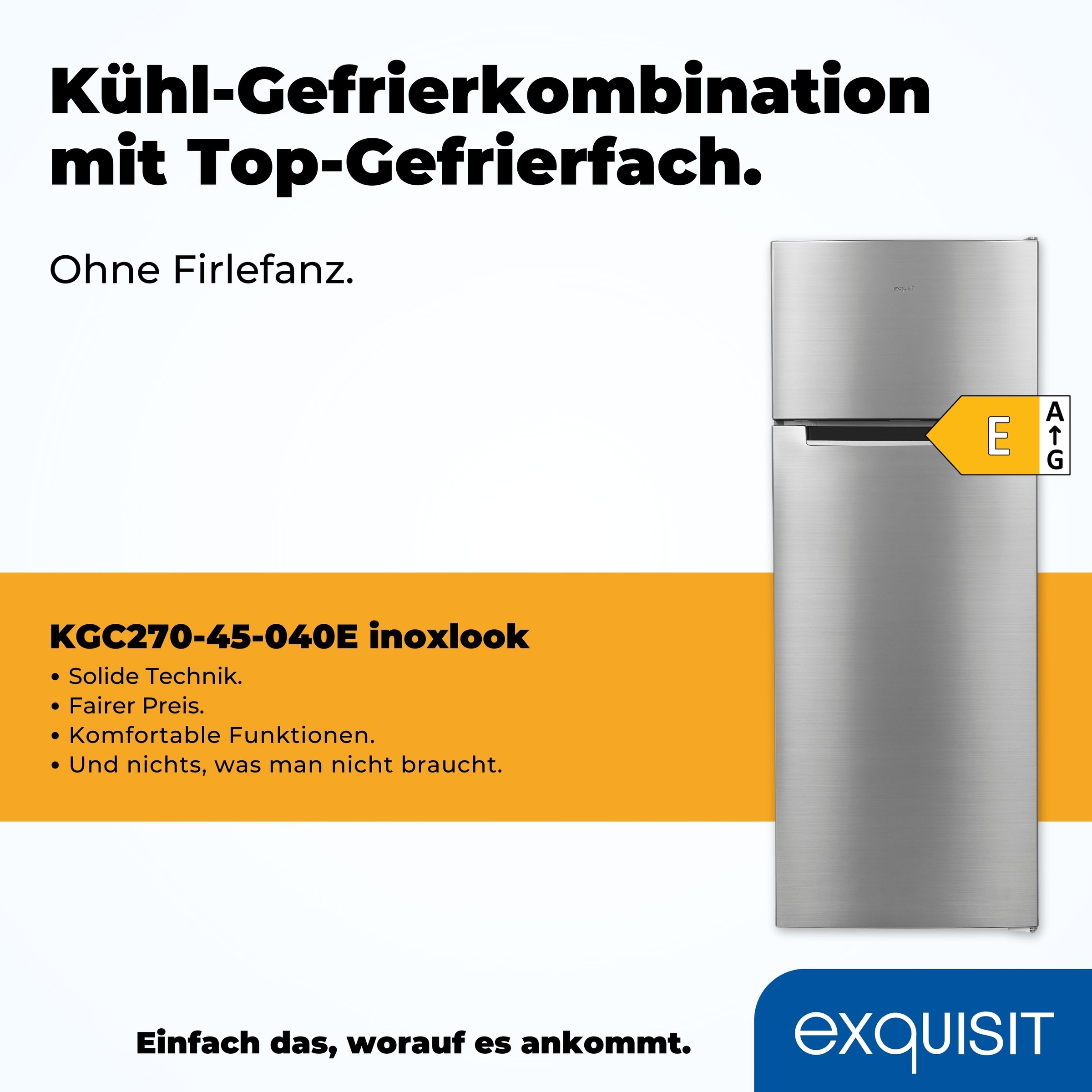 Thumbnail - exquisit Kühl-/Gefrierkombination "KGC270-45-040E inoxlook"