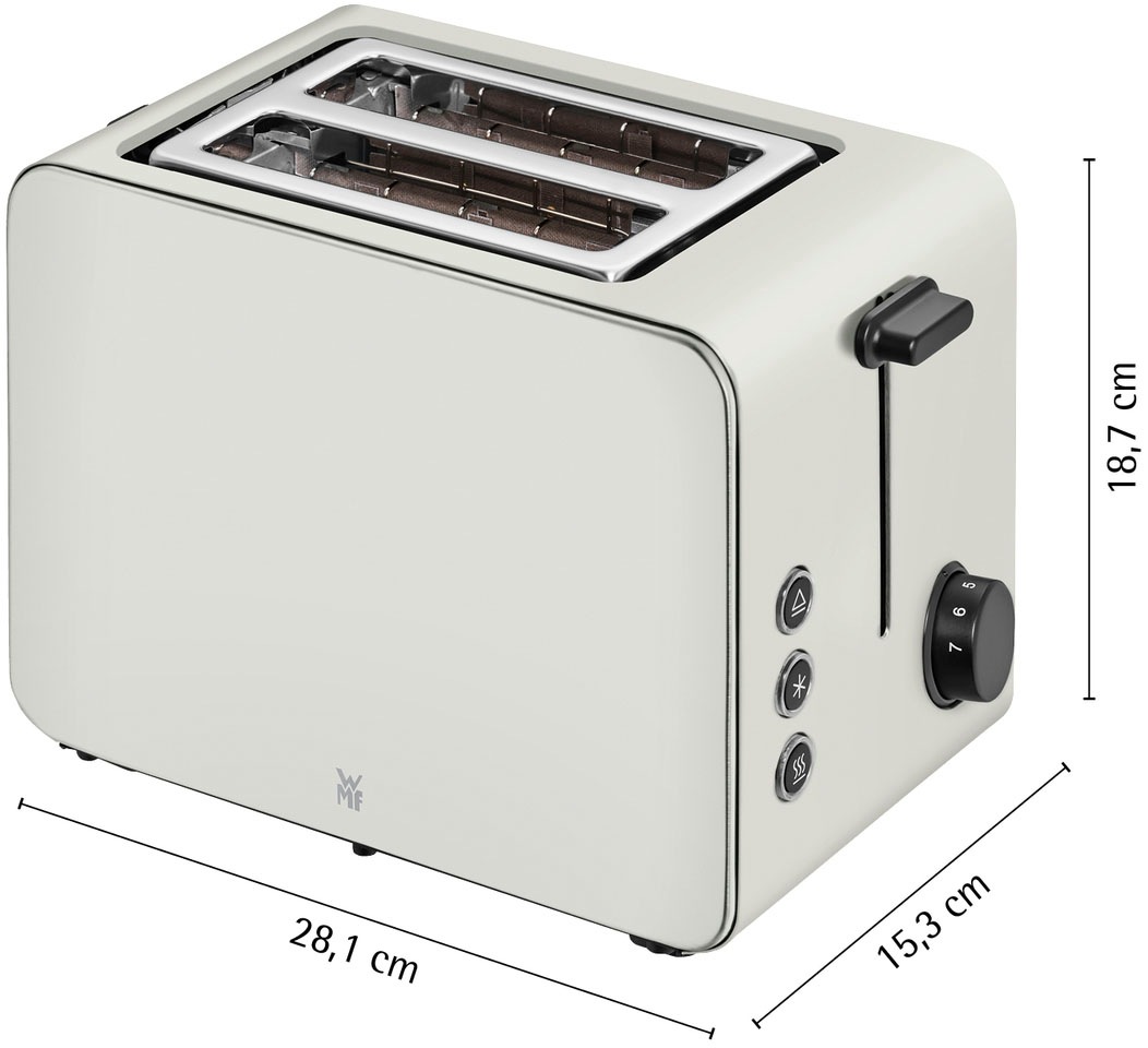 WMF Toaster »Stelio Paper Grey, Doppelschlitz Toaster mit Brötchenaufsatz«, 2 kurze Schlitze, für 2 Scheiben, 1050 W, 7 Bräunungsstufen, Brotzentrierung, Krümelschublade, Cromargan Gehäuse