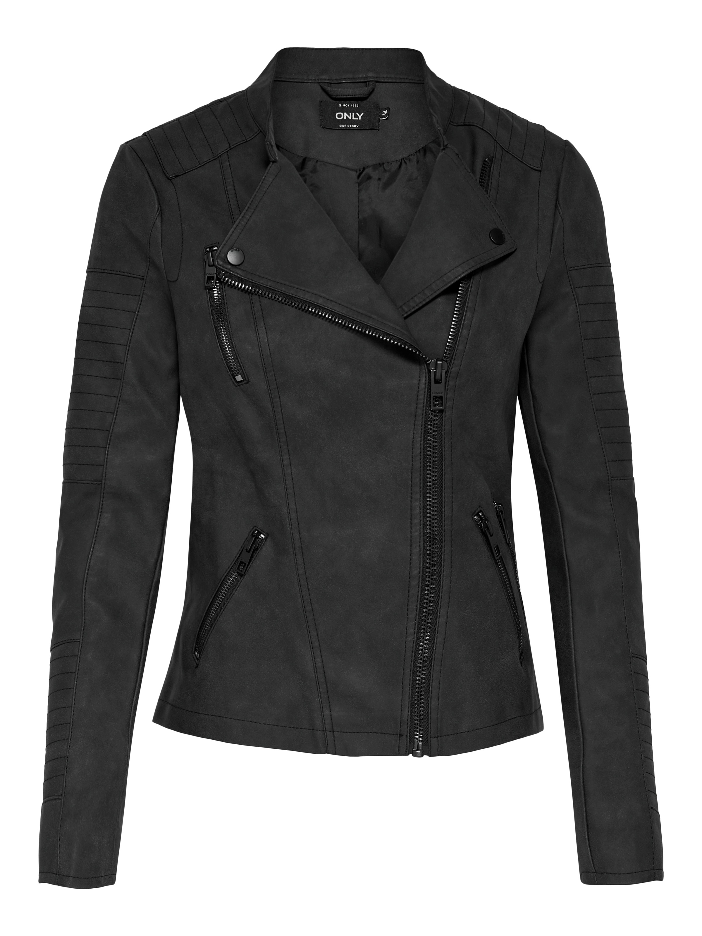 Lederimitatjacke ONLY "ONLAVA FAUX LEATHER BIKER OTW NOOS", Damen, Gr. 36, schwarz, Web, Obermaterial: 100% Viskose. Beschichtung: 100% Polyurethan. Futter: 100% Polyester, beschichtet, figurbetont kurz, mit Reißverschluss, Jacken, mit Biker-Details 3