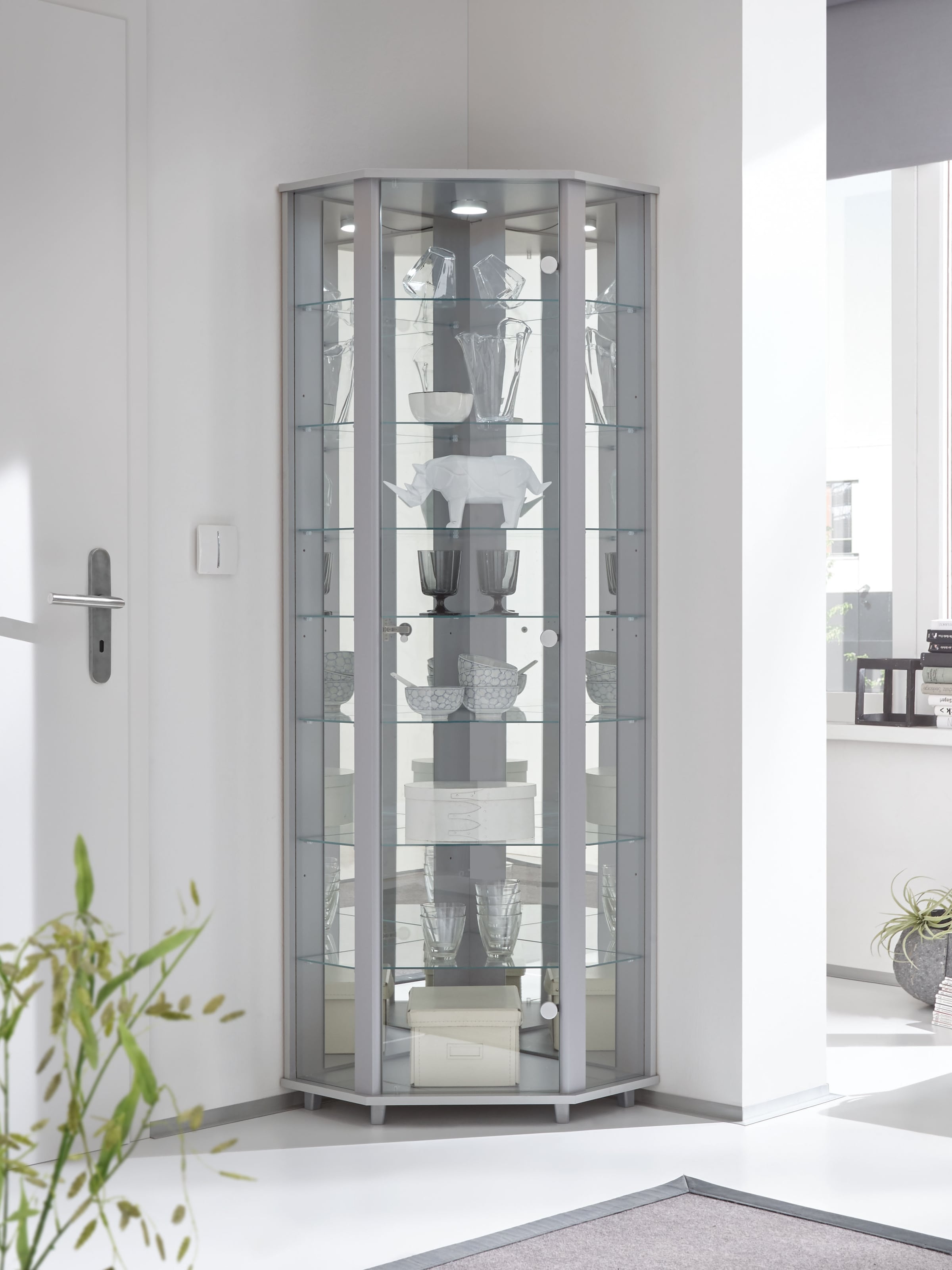 fif möbel Eckvitrine »TRIO Höhe ca. 172 cm, ink. Beleuchtung«, Eckvitrine/Glasvitrine 1x Glastür, perfekt für Sammler, Sammlervitrine