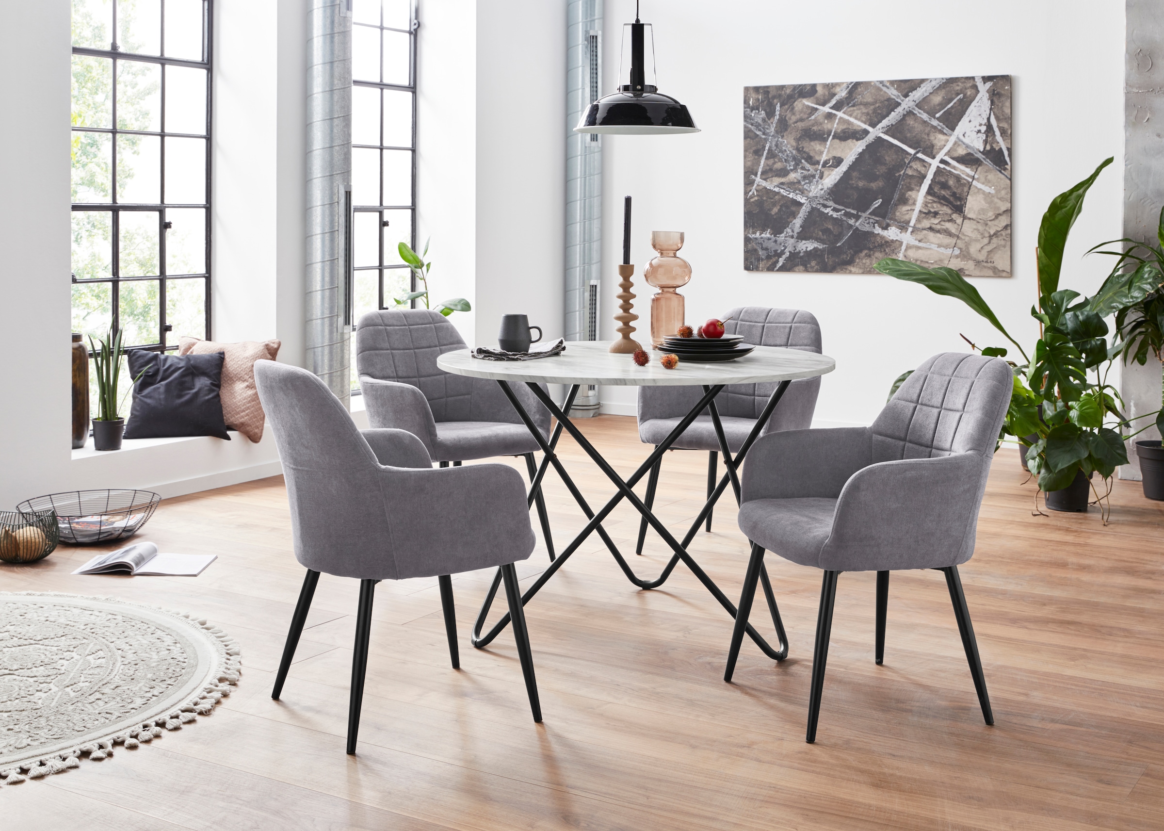 INOSIGN Essgruppe »JonasMara«, (Set, 5 tlg.), runder Tisch in Marmoroptik