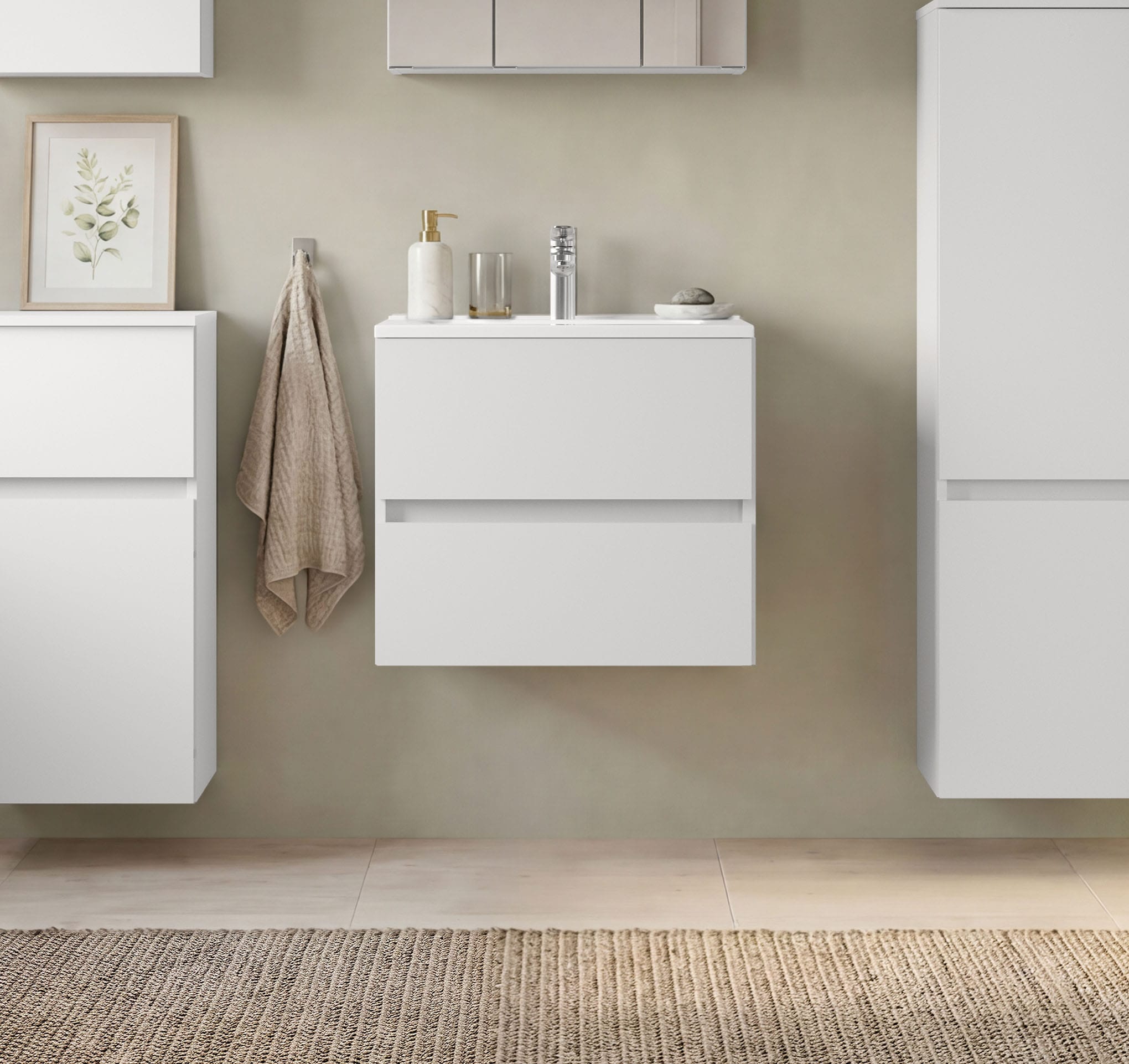 OTTO home Waschtisch »TRENTO, 2 Auszüge inklusive Becken und Montagematerial« Maße (B/H/T): ca. 60/52/45 cm, Badmöbel, Waschtisch, Stauraum, modern