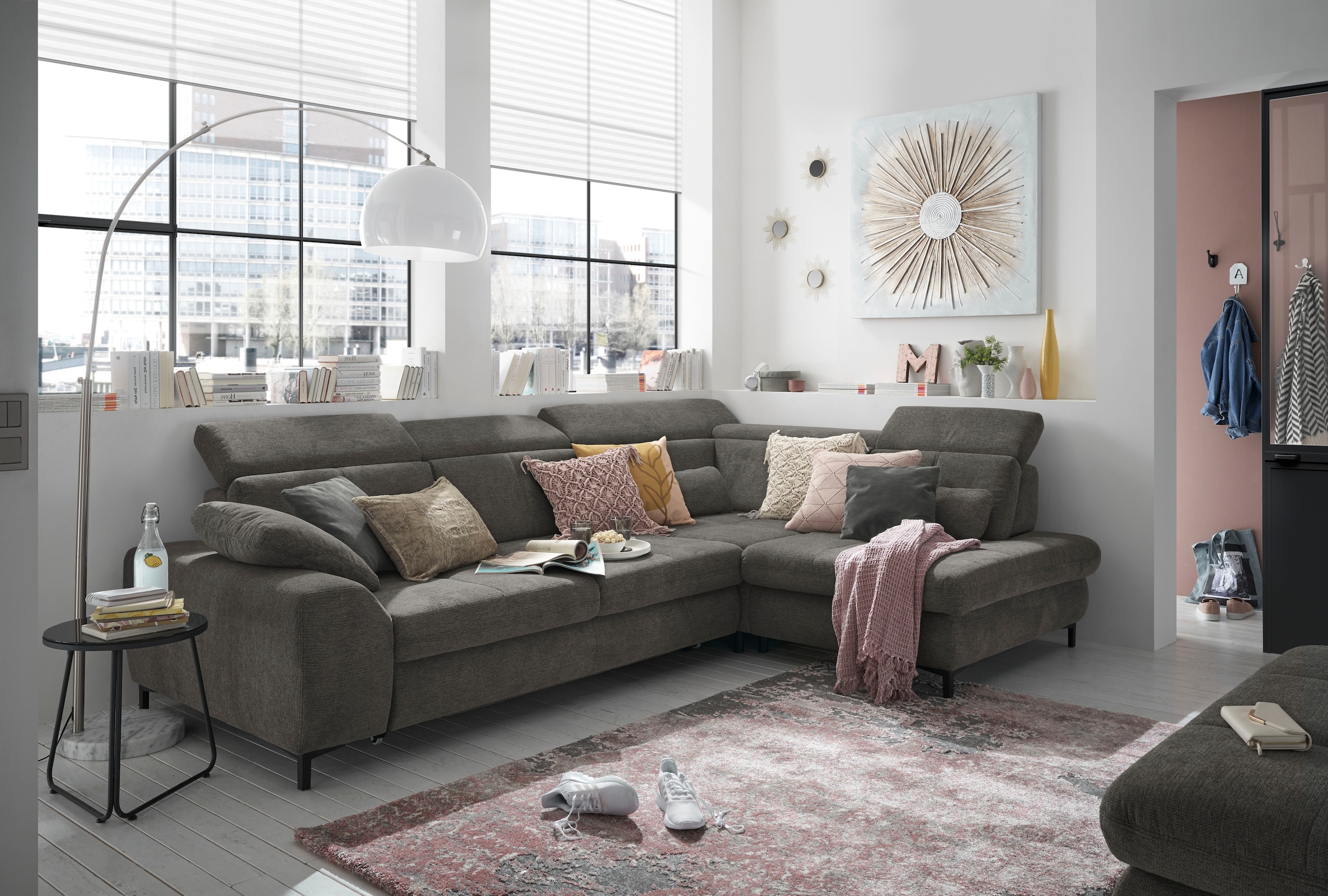 set one by Musterring Ecksofa »SO 3400 Sitzhöhe 47cm oder 49cm, Sitztiefe verstellbar, B/T 317/220 cm«, Kaltschaumpolsterung, Flachgewebe, whlw. mit weiteren Funktionen