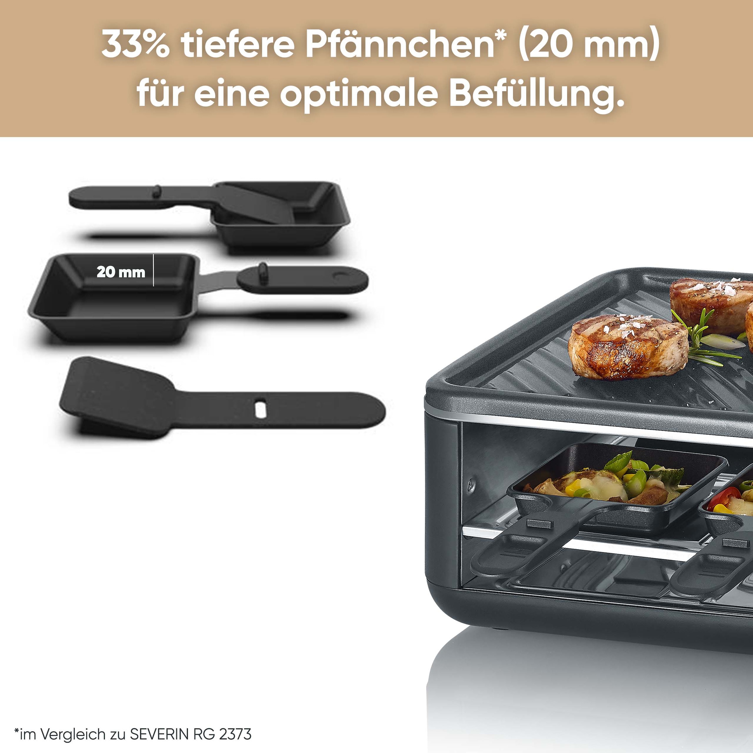 Severin Raclette »RG 2366« 8 Stk. Raclettepfännchen 1.300 W für 8 Personen, Naturgrillstein & antihaftbeschichtete Grillplatte