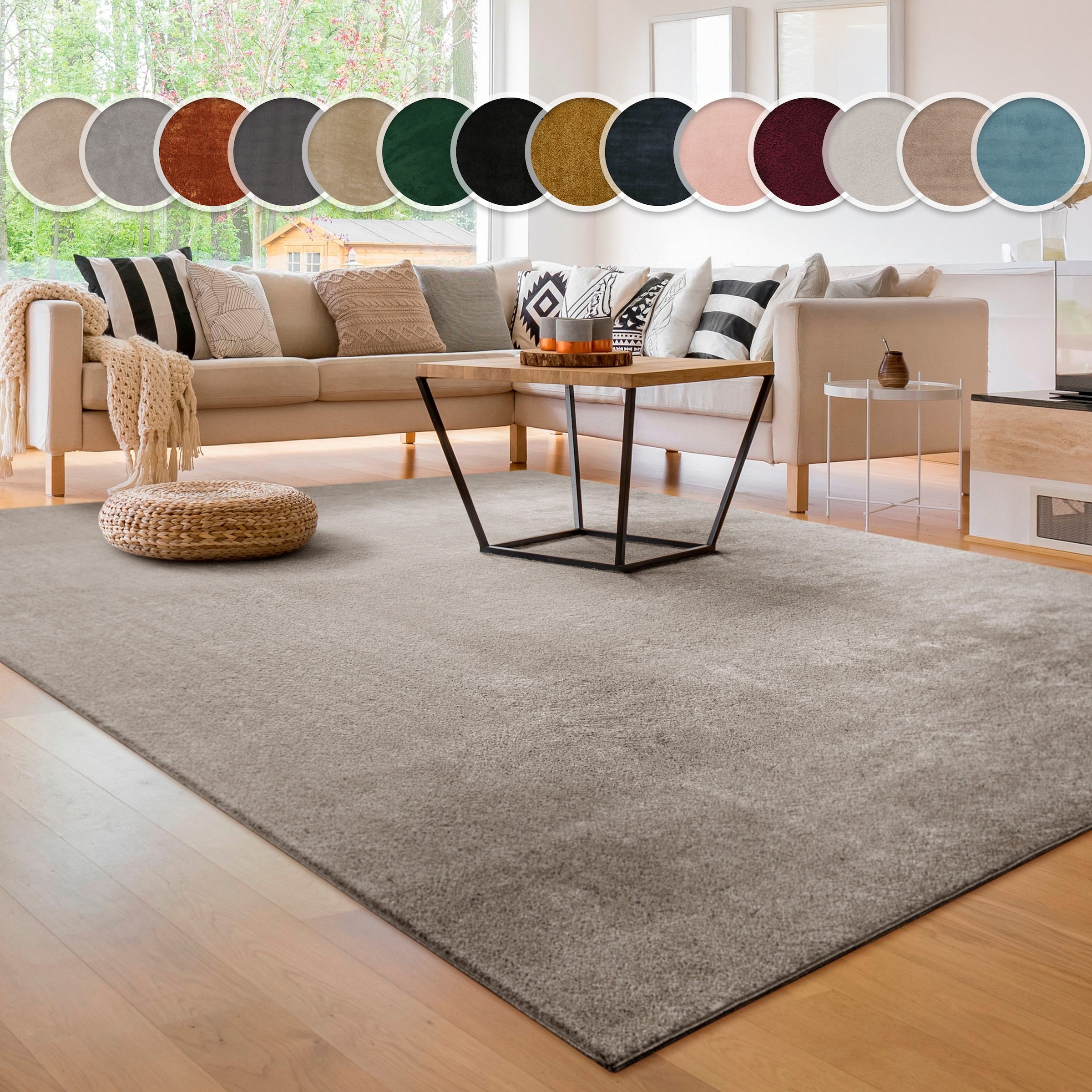 Paco Home Teppich »Cadiz 630« rund 14 mm Höhe Kurzflor, Uni-Farben, besonders weich, waschbar, Wohnzimmer