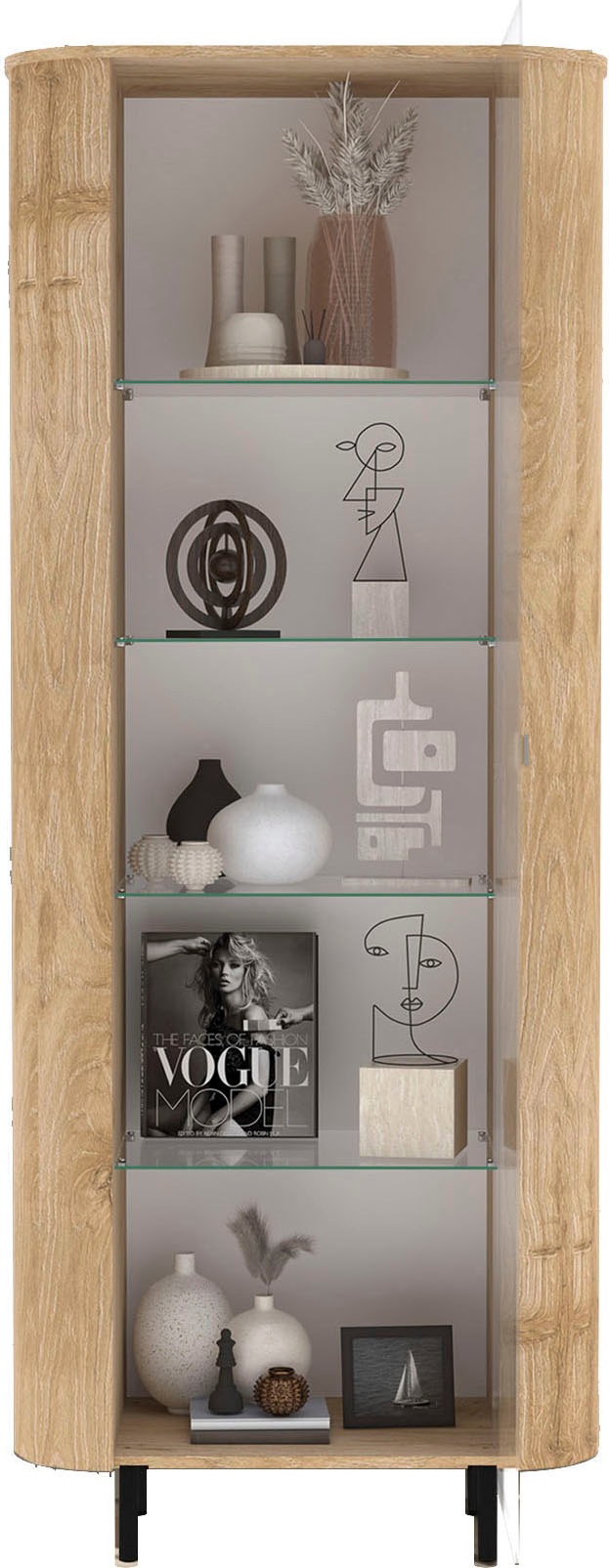 INOSIGN Vitrine »Murano, Standvitrine H 200 cm, B 80 cm, 1 Tür, Vitrinenschrank« Formgebogenes MDF, Stirnseiten mit Rundung, Metallfüße, stilvoll