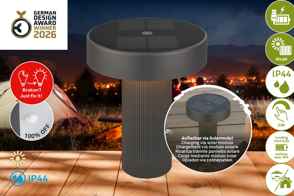 Briloner Leuchten LED Außen-Tischleuchte "POGA" LED-Modul 1 Stk. 16x20 cm, Akku tauschbar, Indoor/Outdoor, Wohnzimmer, Balkon