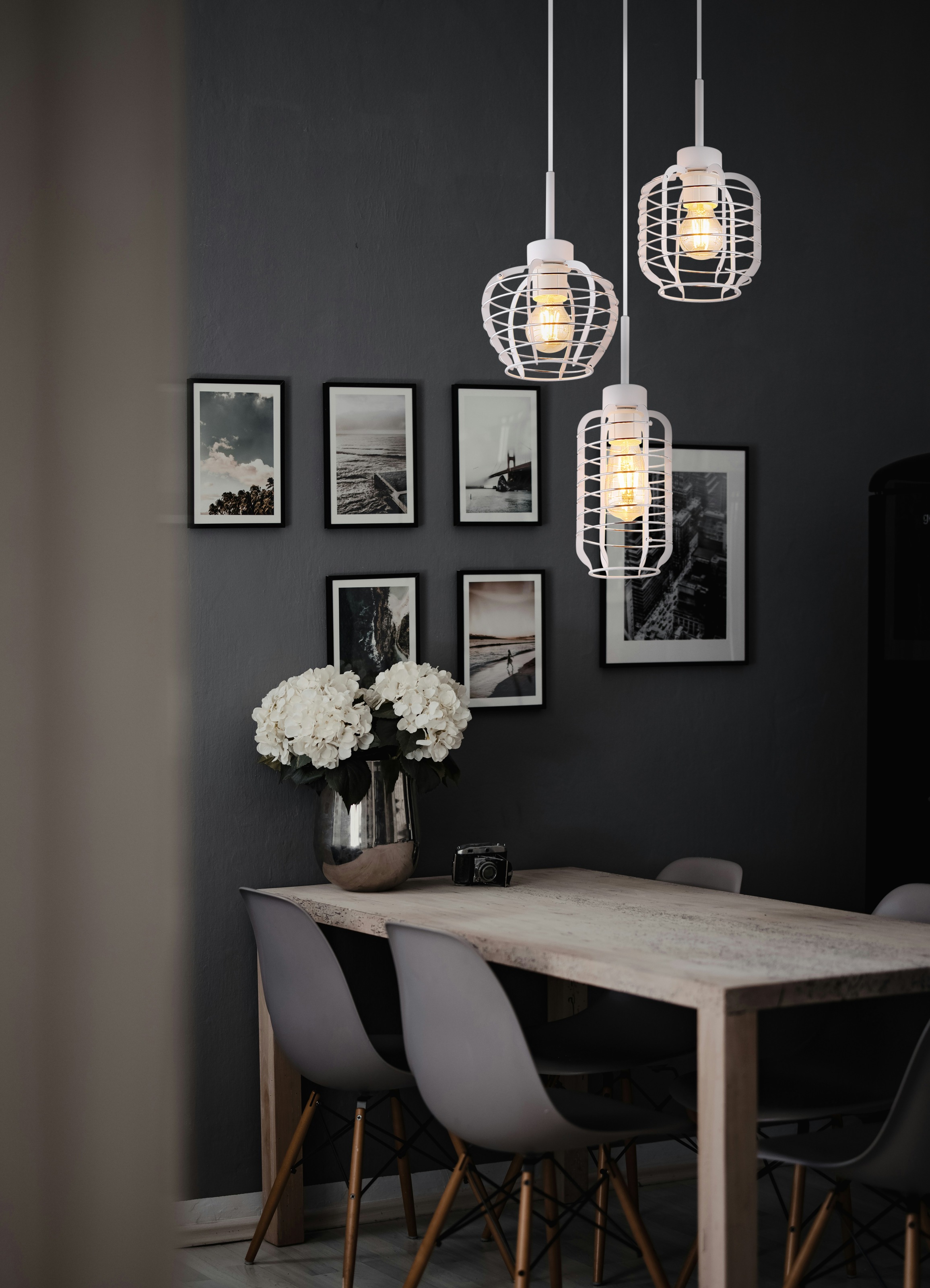 GLOBO LIGHTING Hängeleuchte »NESA« E27 1 Stk. Weiße Hängeleuchte mit Aluminiumstäben verchromt, E27 3x60W