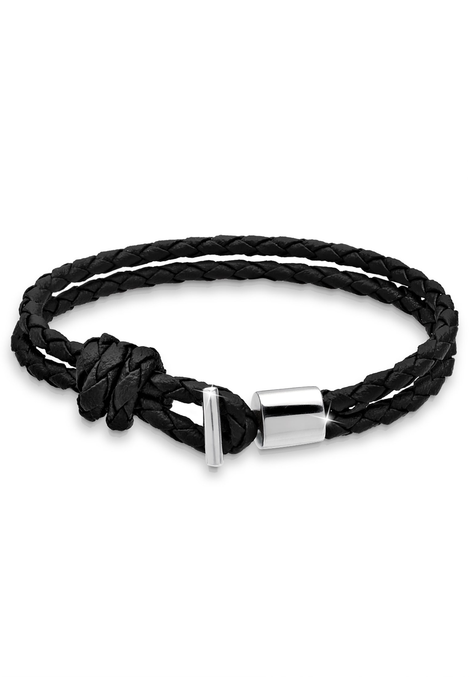"Lederarmband KUZZOI ""Armband Kunstleder Geflochten 925 Silber"" Gr. 190, schwarz, Armbänder, Herren, 190, Silber 925 (Sterlingsilber), Lederarmband"