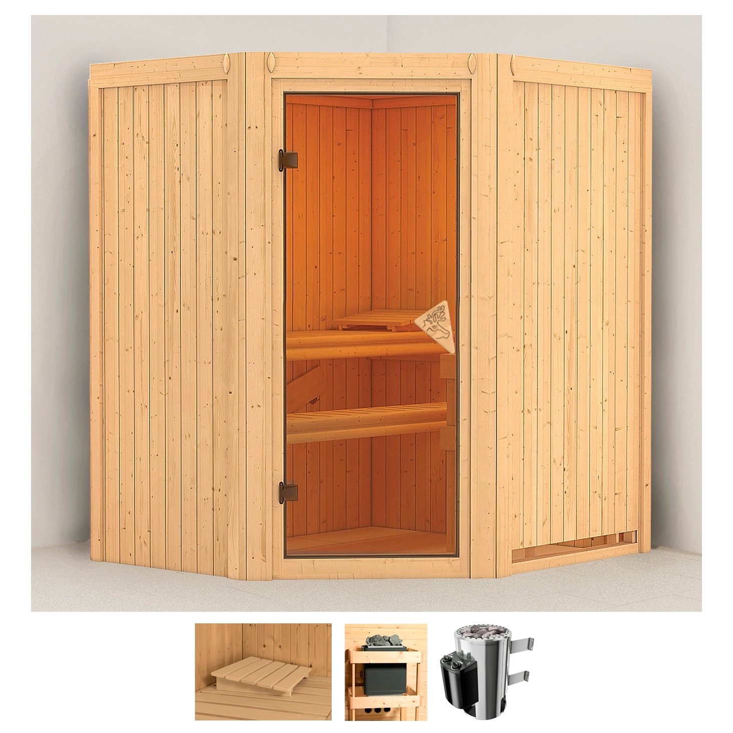 Karibu Sauna "Tomke" Set, Ofen 3,6 kW intgr. Strg
