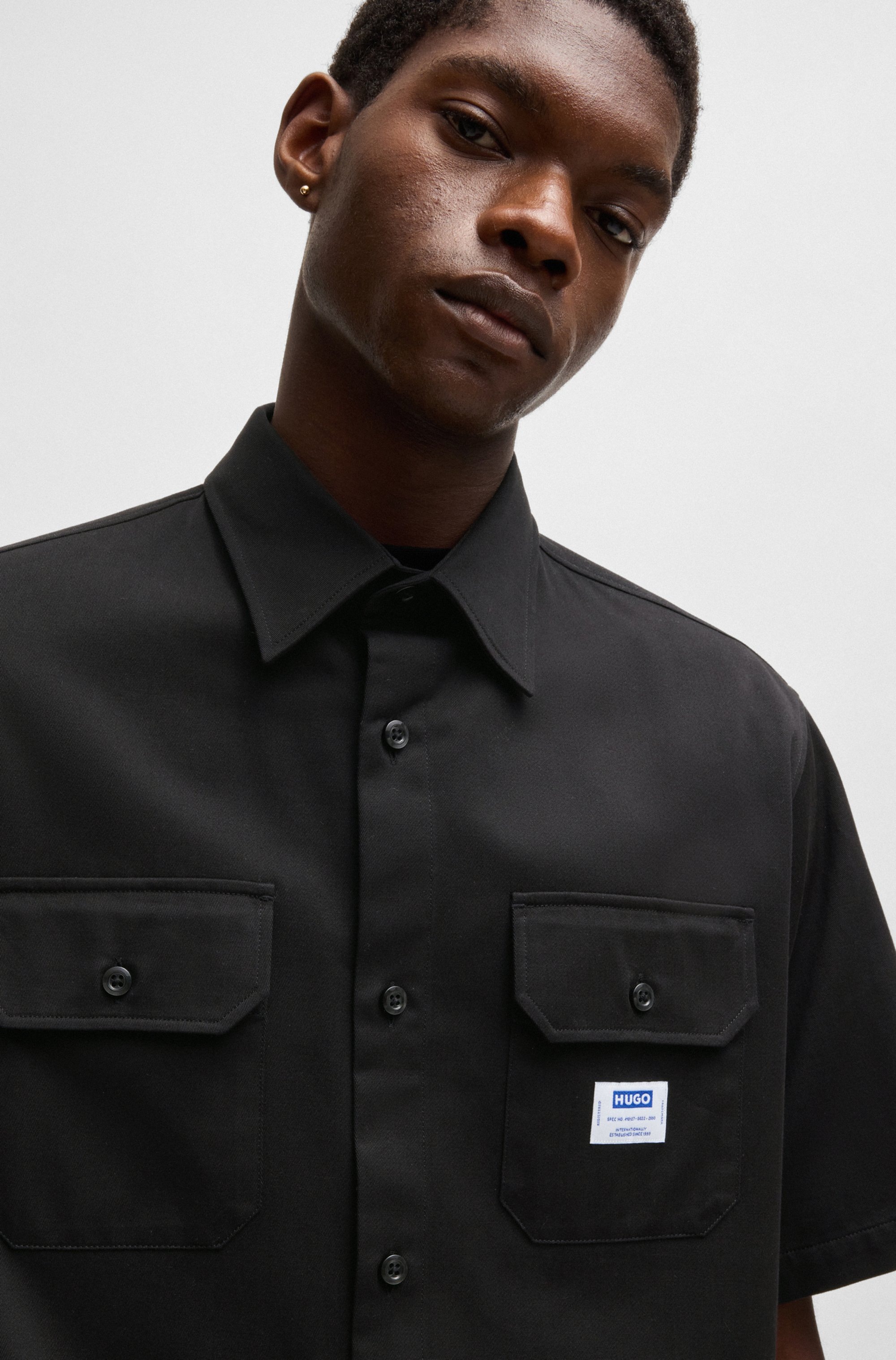 HUGO Blue Ekyno Herren Kurzarmhemd Schwarz XXL 3