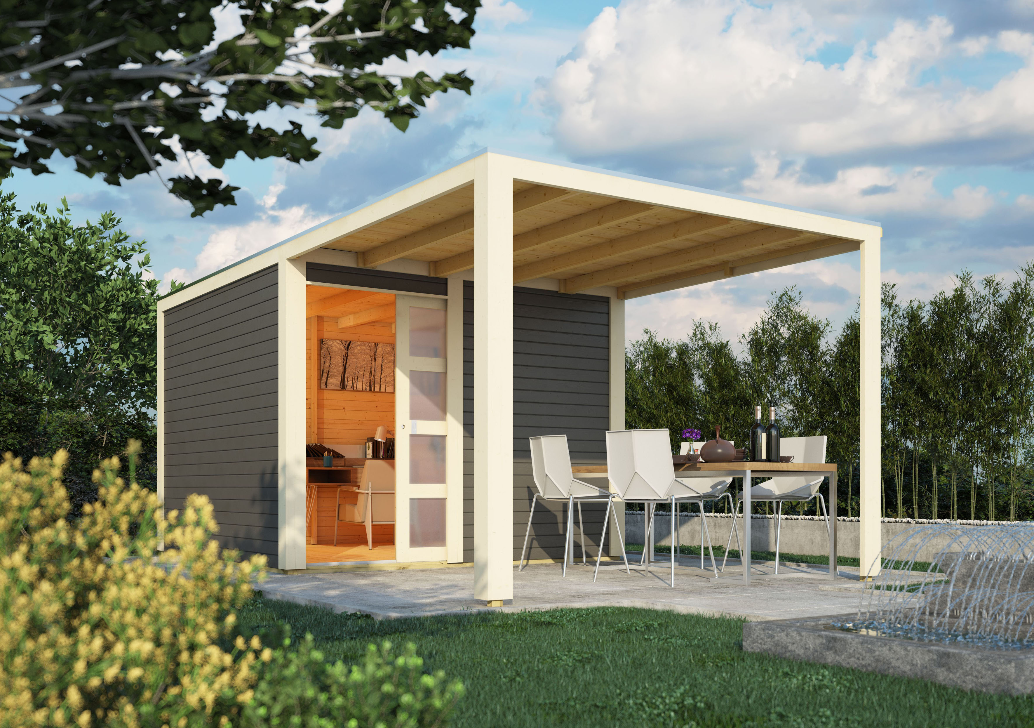 Karibu 1100000002199 "Quellsee 2" mit Anbaudach, naturbelassen oder terragrau
