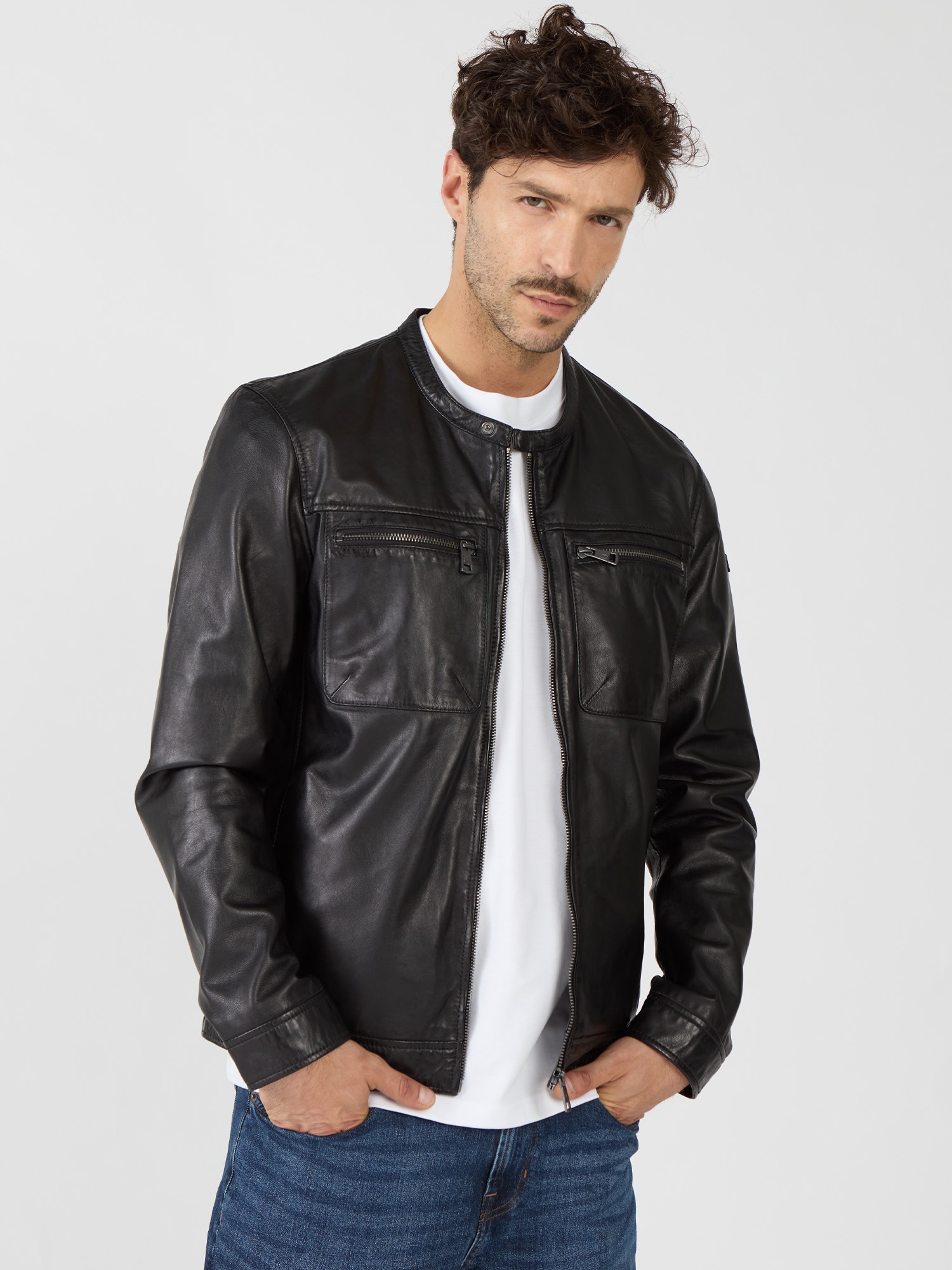 Lederjacke JCC "31024402", Herren, Gr. 54, schwarz, Obermaterial: 100% Lammleder; Futter: 100% Baumwolle; Ärmelfutter: 100% Polyester, Jacken 2
