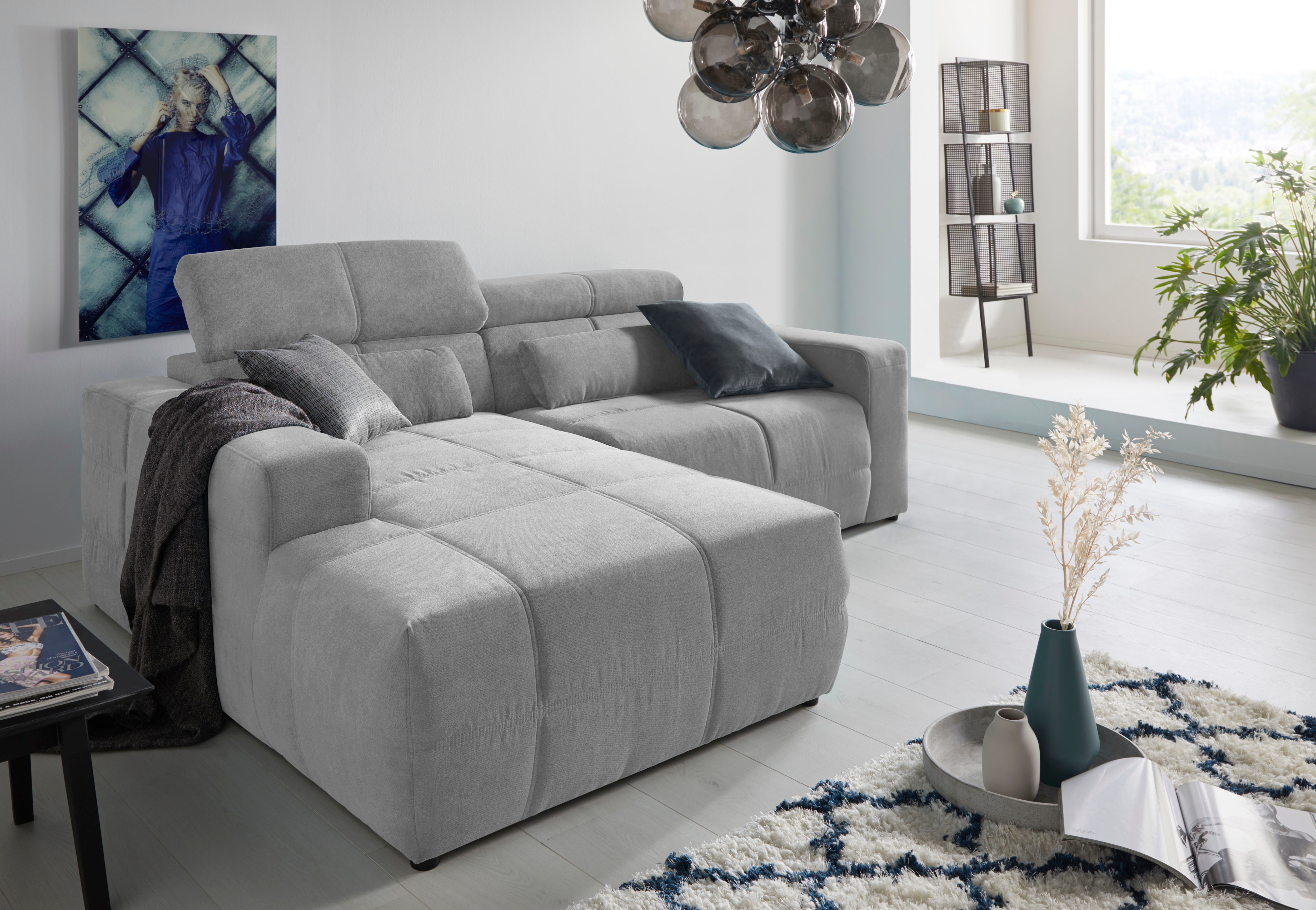 DOMO collection Ecksofa "BRANDON inkl. Kopfteilverstellung, 214x100x80 cm, L-Form" Mit Kopfteilverstellung, auch in Leder und Cord, L-Form
