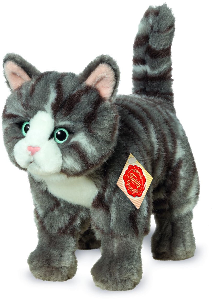 Kuscheltier »Katze stehend grau getigert, 20 cm«, zum Teil aus recyceltem Material