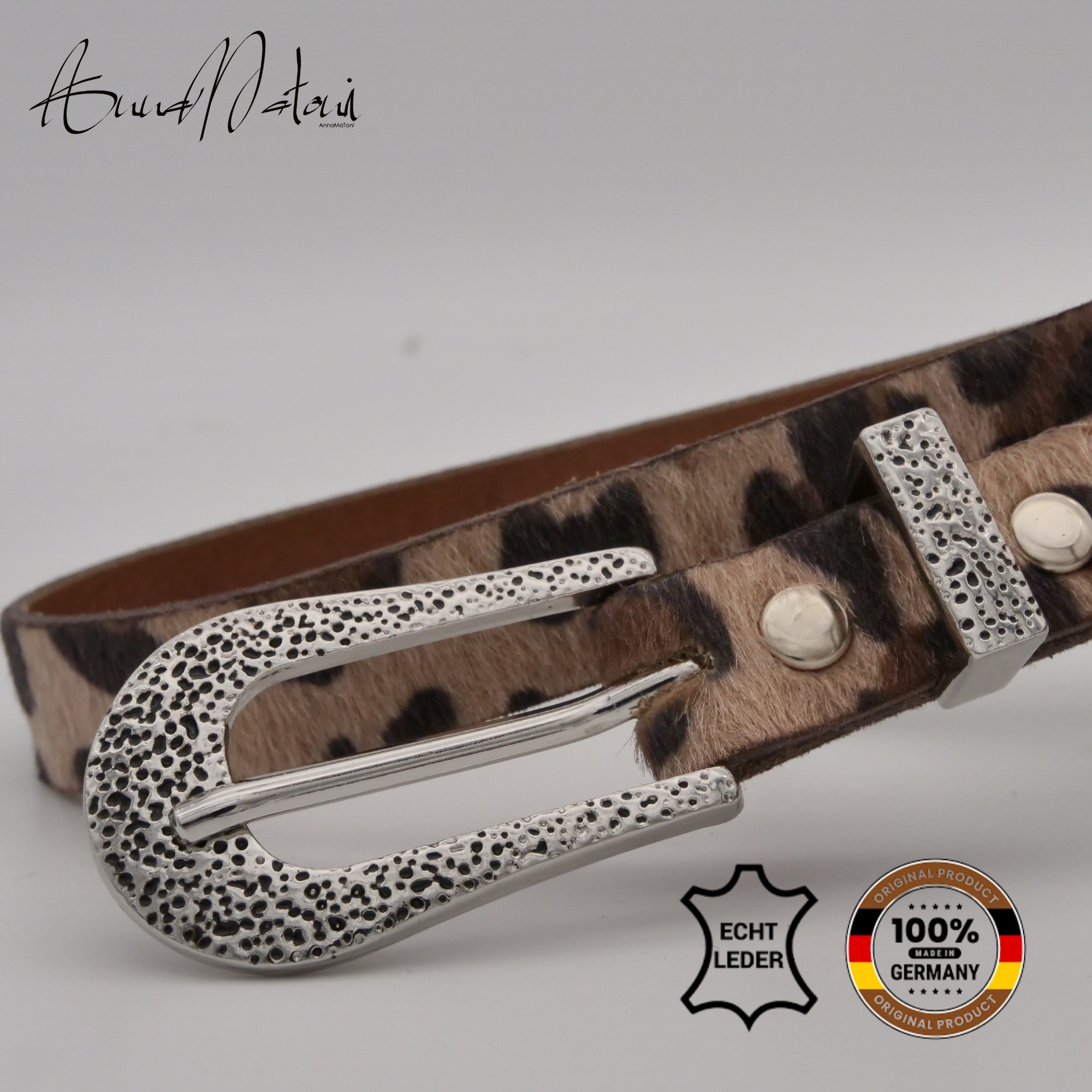 Ledergürtel ANNAMATONI "AnnaMatoni Damen Ledergürtel in hochwertigem Kunstfell in Leo", Damen, Gr. TW100 - 115cm Gesamtlänge, leo 650, 100% Leder, Gürtel Ledergürtel 6