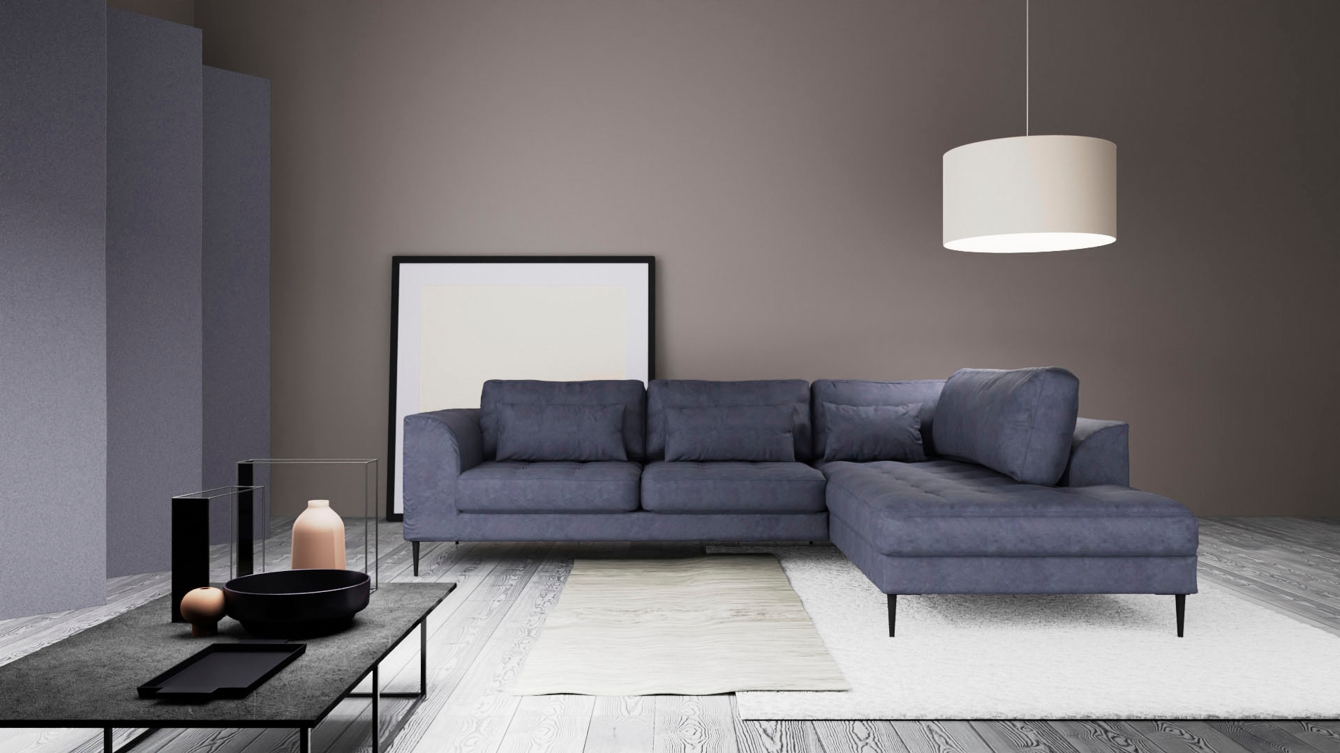 TRENDMANUFAKTUR Ecksofa »Luzi, wahlweise mit Schlaffunktion und Bettkasten, gemütlich, L-Form«, Designsofa mit Ottomane, Metallfüße schwarz, Breite 264 cm
