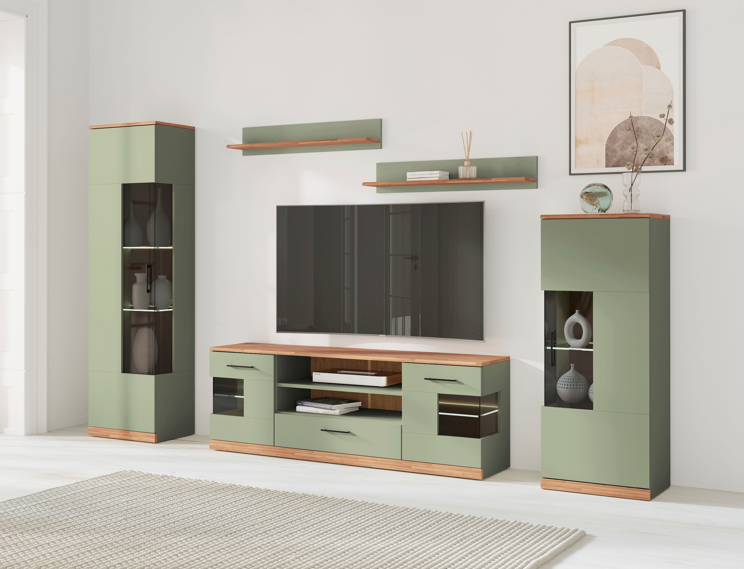 Home affaire Wohnwand "Ribe,Set-5 St.,Oberplatten Eiche massiv,viel Staurau günstig online kaufen