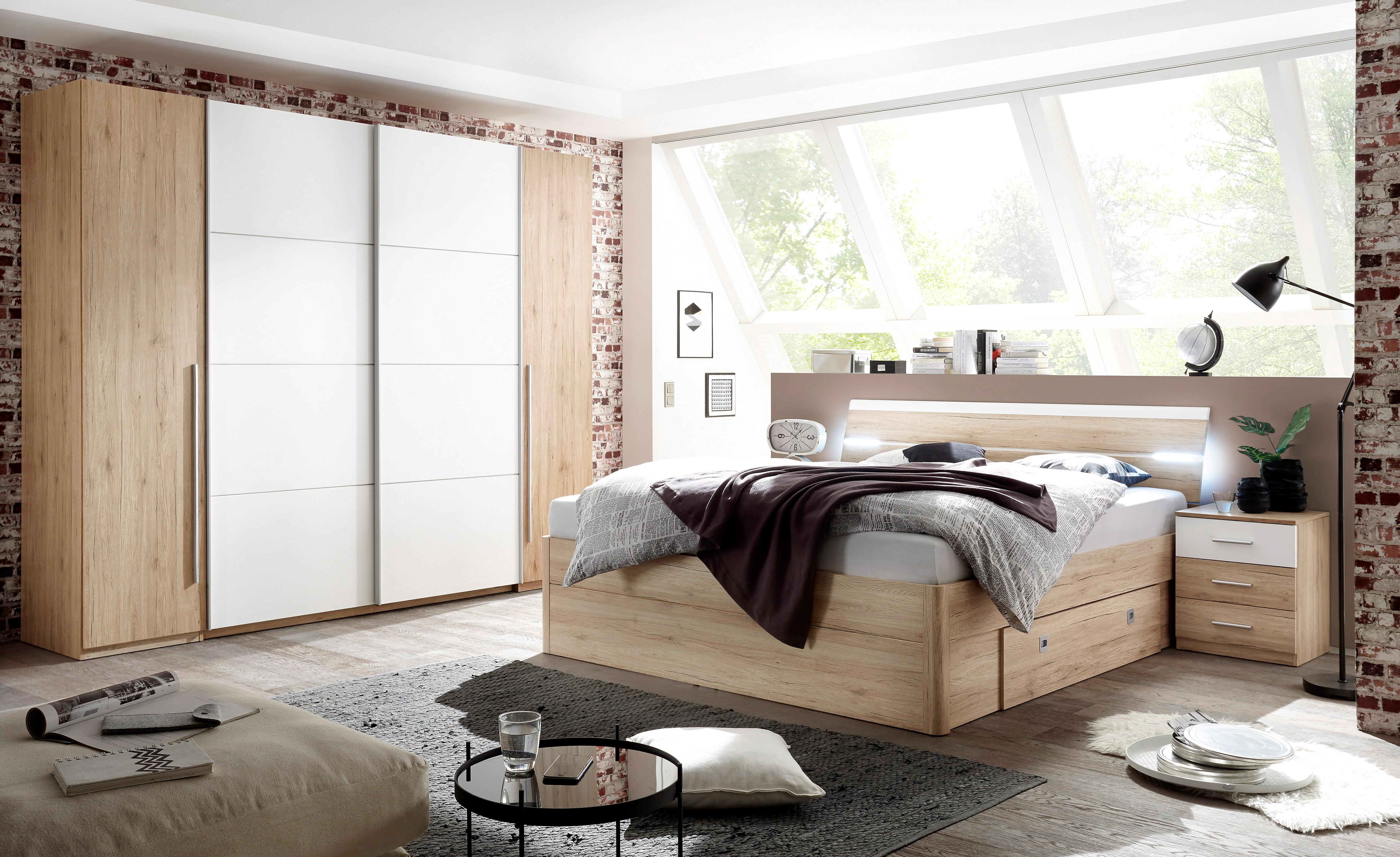 Thumbnail - Schlafkontor Stauraumbett "Mars Bettanlage inklusive Bettschubkästen und Nachttischen" Kopfteil inklusive Bleuchtung