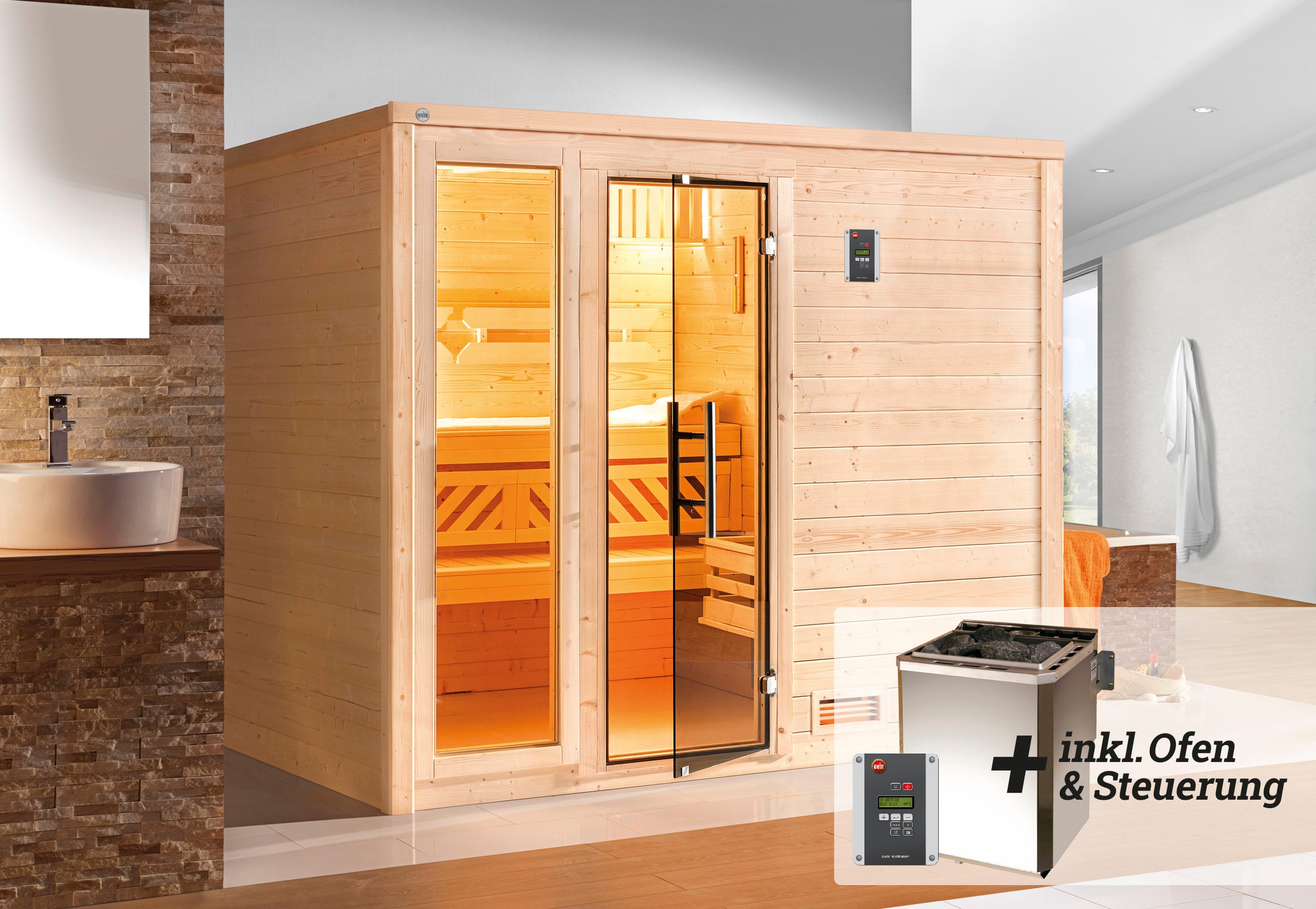 weka Sauna »Bergen«, 7,5 kW Bio-Ofen mit digitaler Steuerung