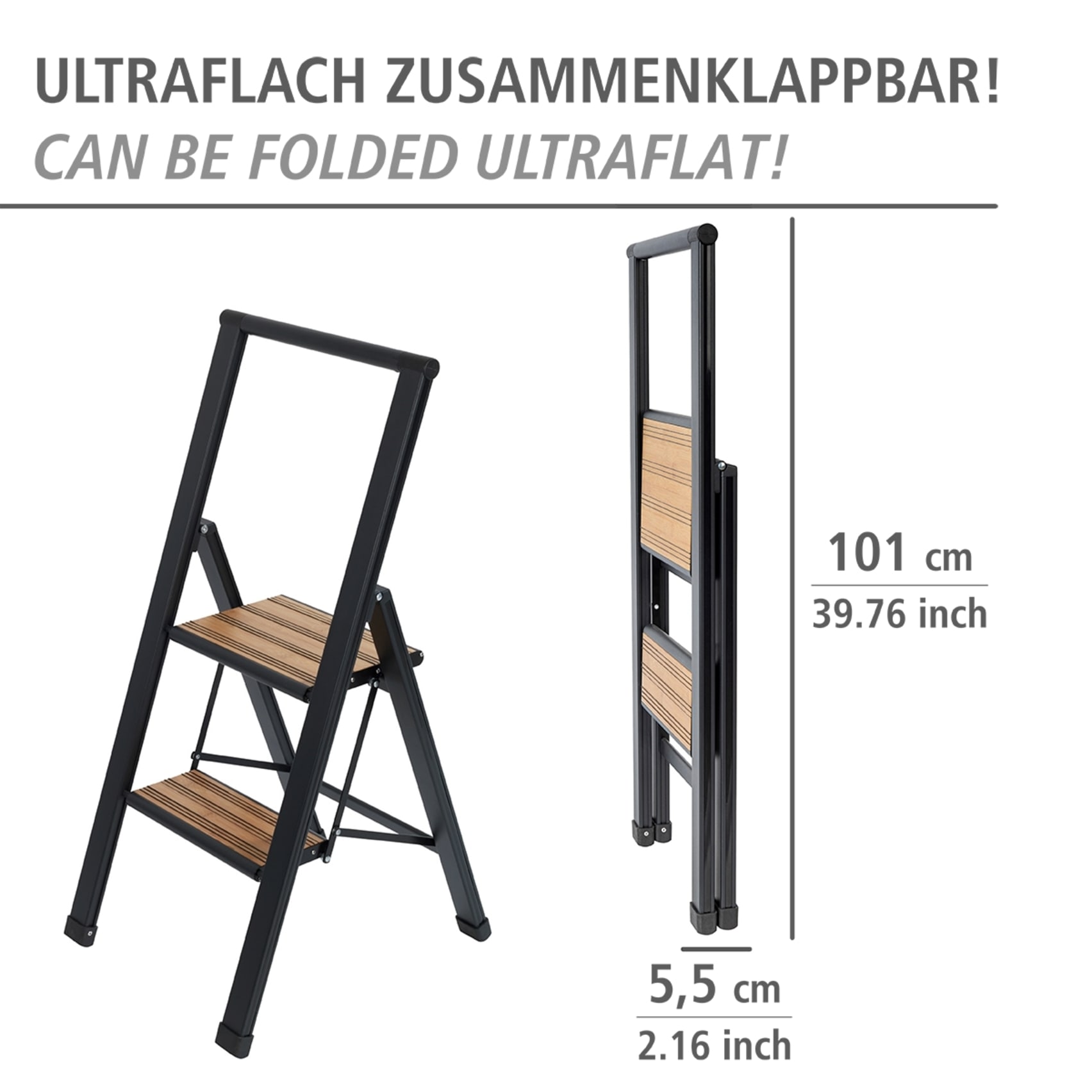 WENKO Trittleiter »Modell Alu-Design«, rutschsichere XXL-Stufen, robustes Aluminium in Kombination mit Bambus