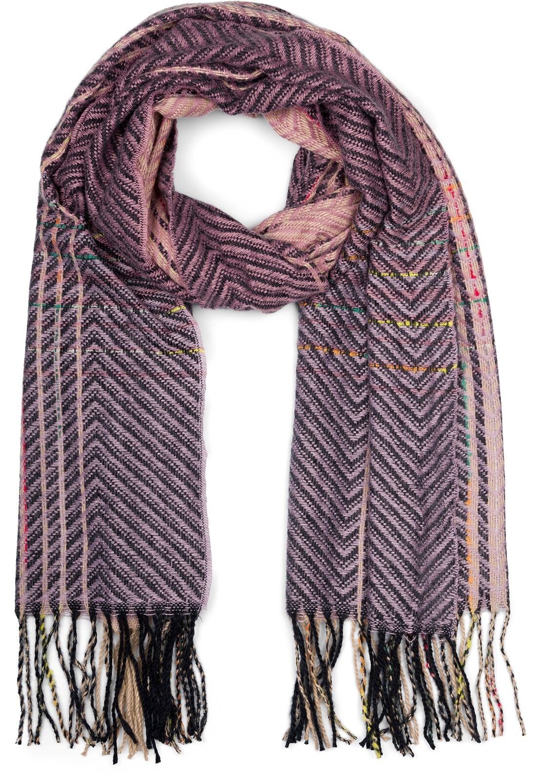 styleBREAKER Strickschal "Feinstrick Schal Zick-Zack gestreift" 1 Stk.